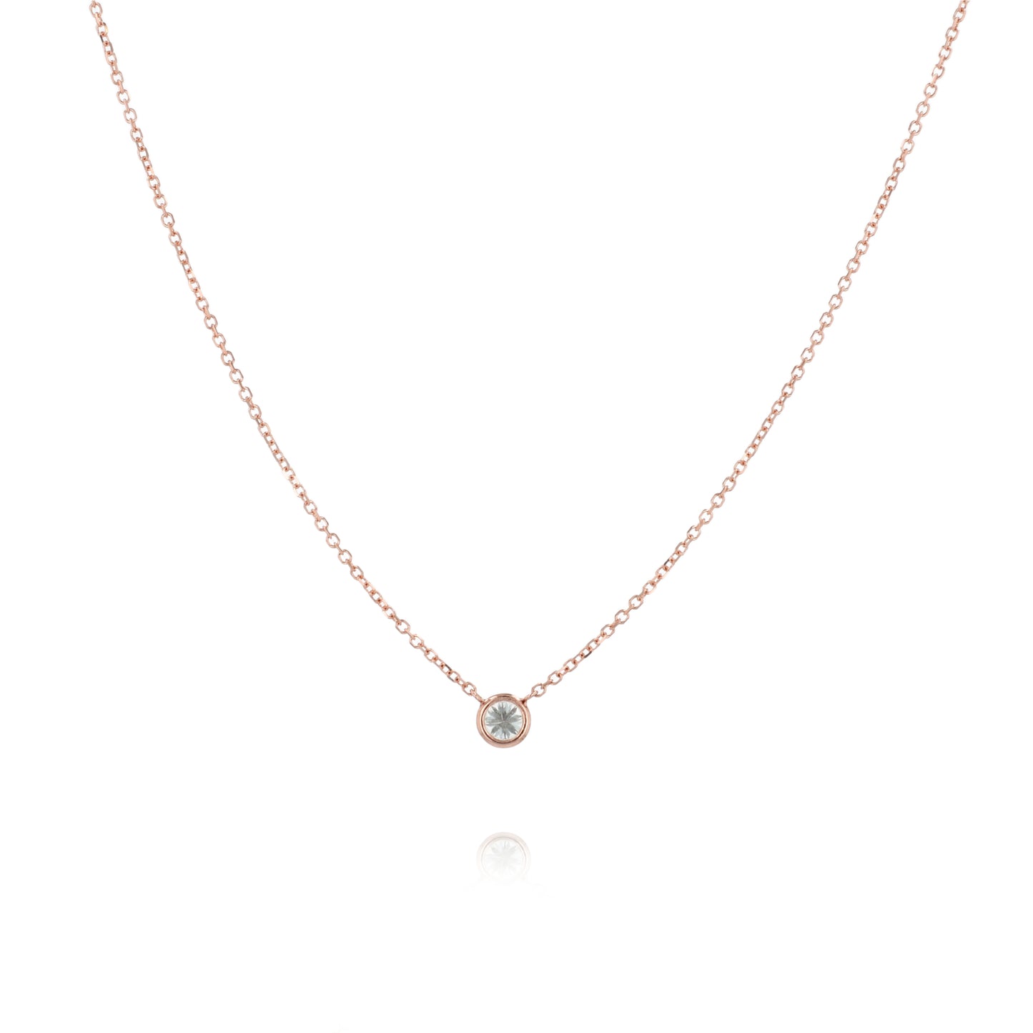 Estate 14 Karat Rose Gold Solitaire Diamond Pendant Necklace