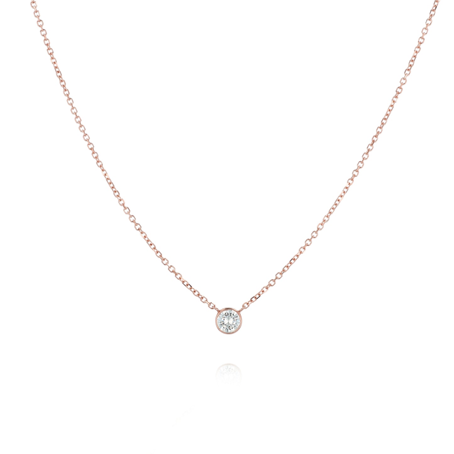Estate 14 Karat Rose Gold Solitaire Diamond Pendant Necklace