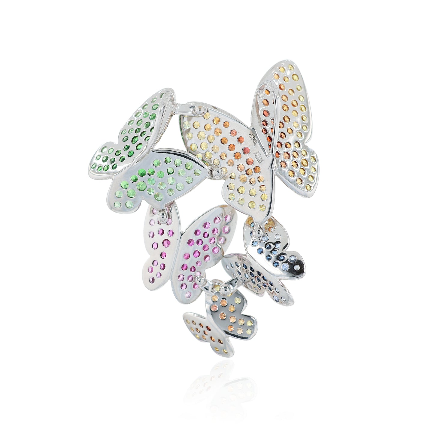 Estate 18k White Gold Multi Gemstone and Diamond Pave Butterfly Slide Pendant