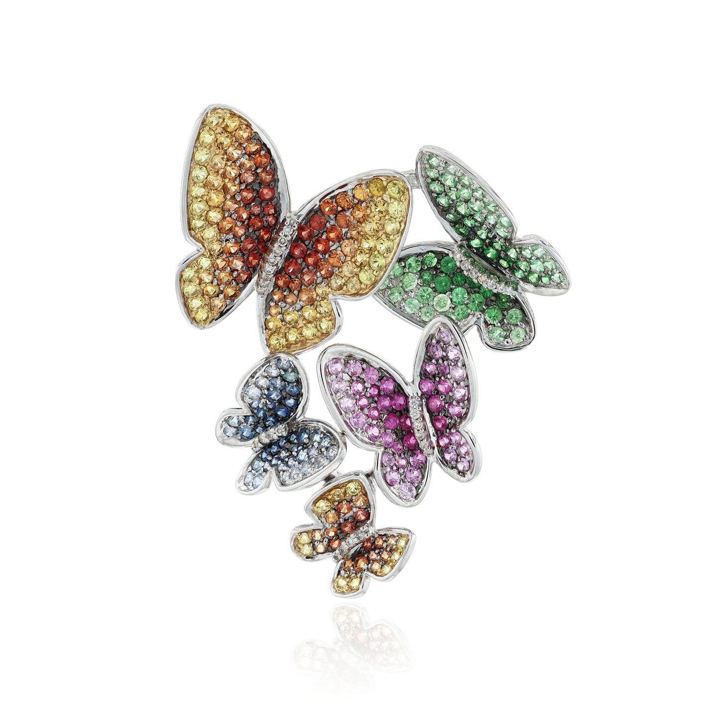 Estate 18k White Gold Multi Gemstone and Diamond Pave Butterfly Slide Pendant