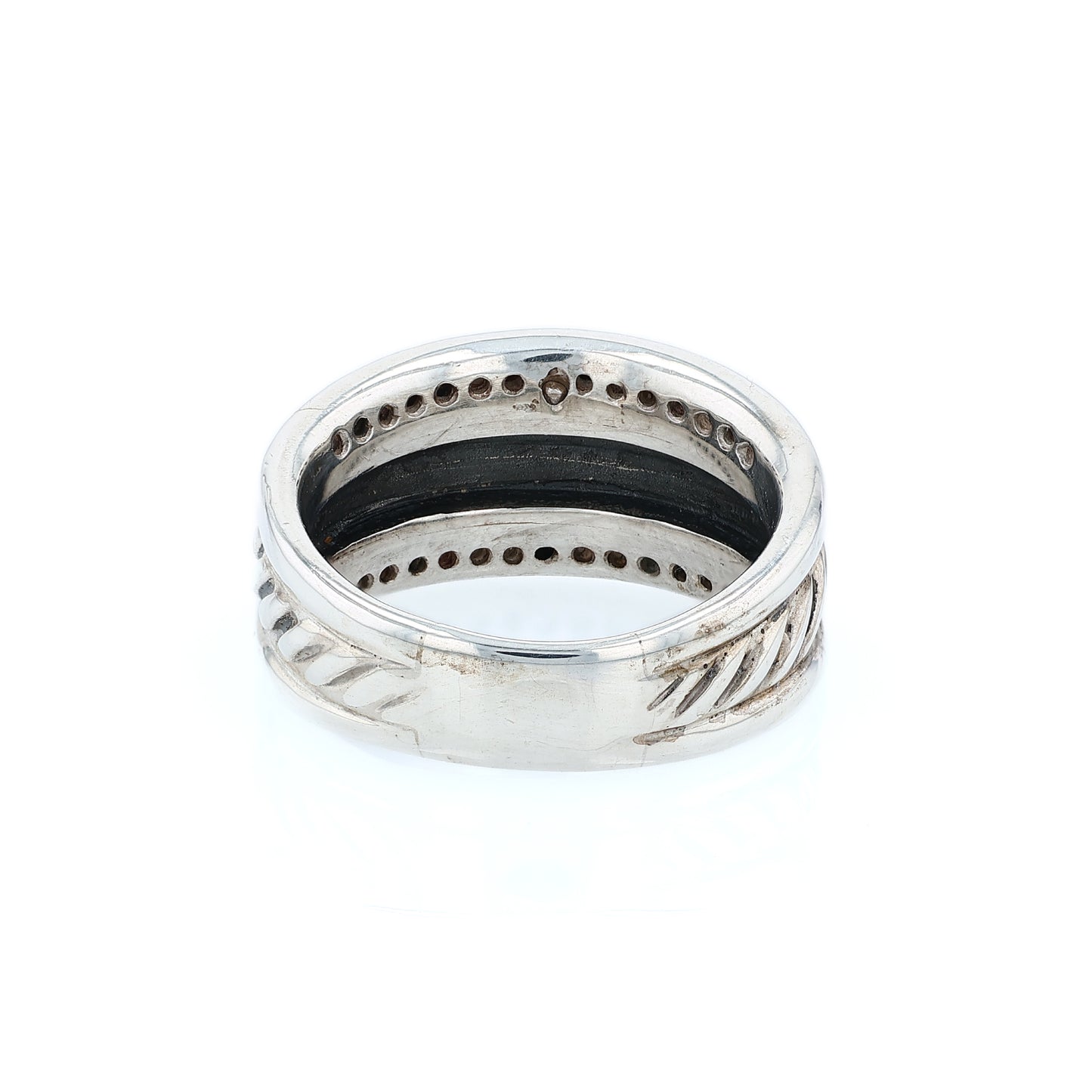 Estate David Yurman Sterling Silver Cable Center Diamond Border Band
