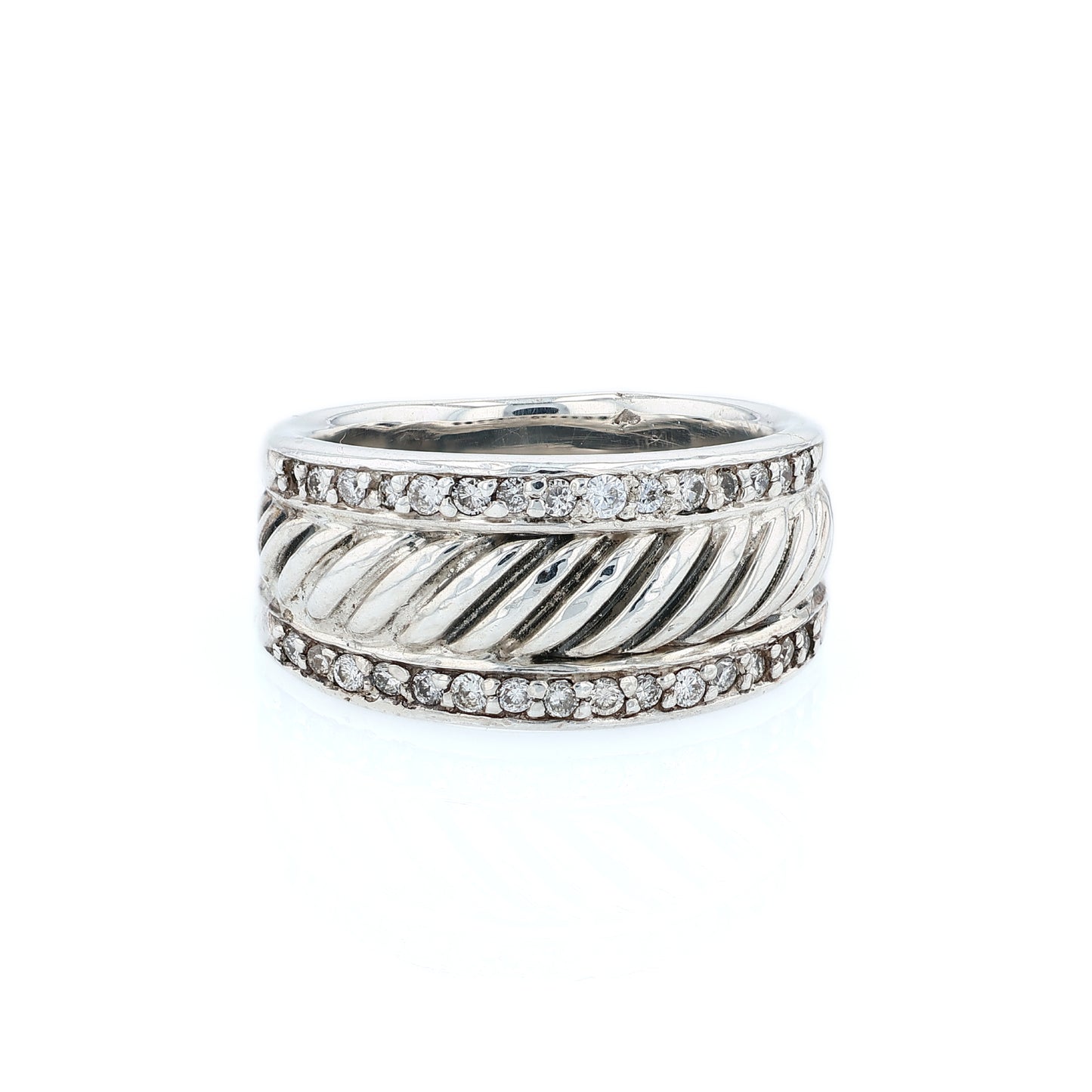 Estate David Yurman Sterling Silver Cable Center Diamond Border Band