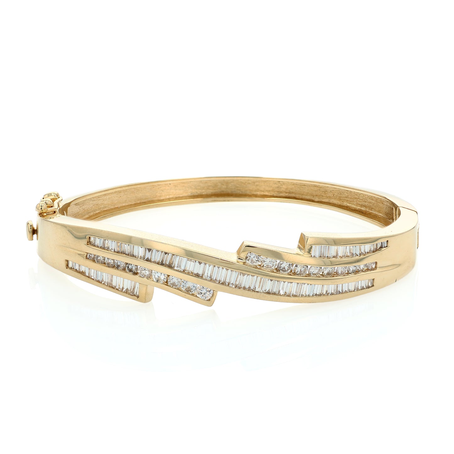 Estate 14k Yellow Gold Multi-Diamond Channel Hinged Bangle Bracelet