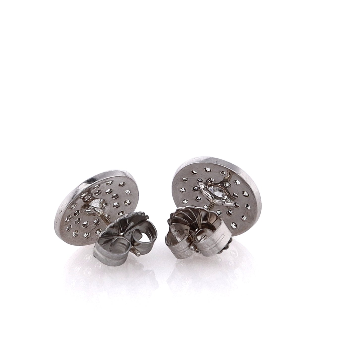 Estate 14 Karat White Gold Diamond Disc Earrings