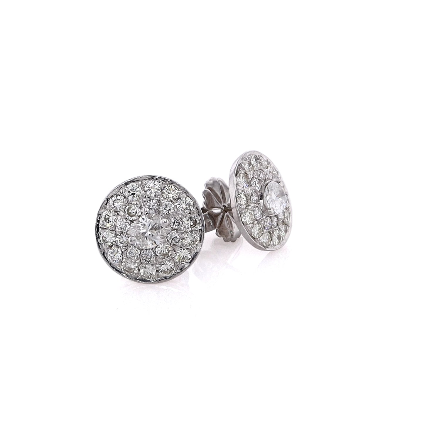 Estate 14 Karat White Gold Diamond Disc Earrings