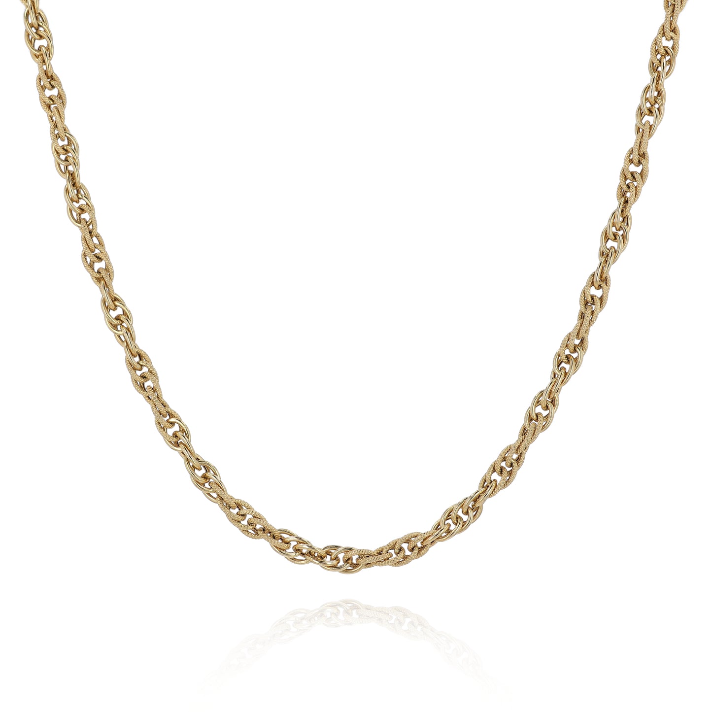 Estate 18k Yellow Gold Intertwined Polished and Brushed Oval Link Chain Necklace