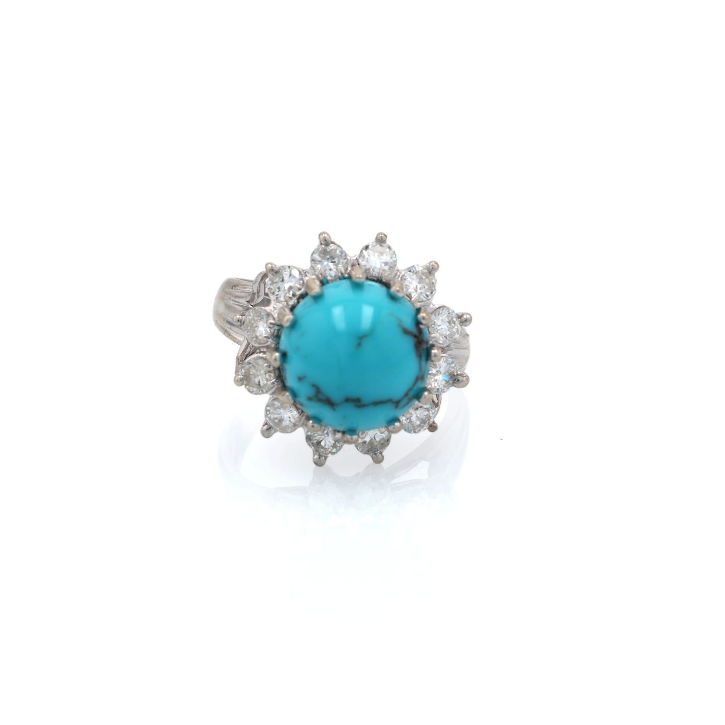 Estate 14 Karat White Gold Diamond and Turquoise Ring