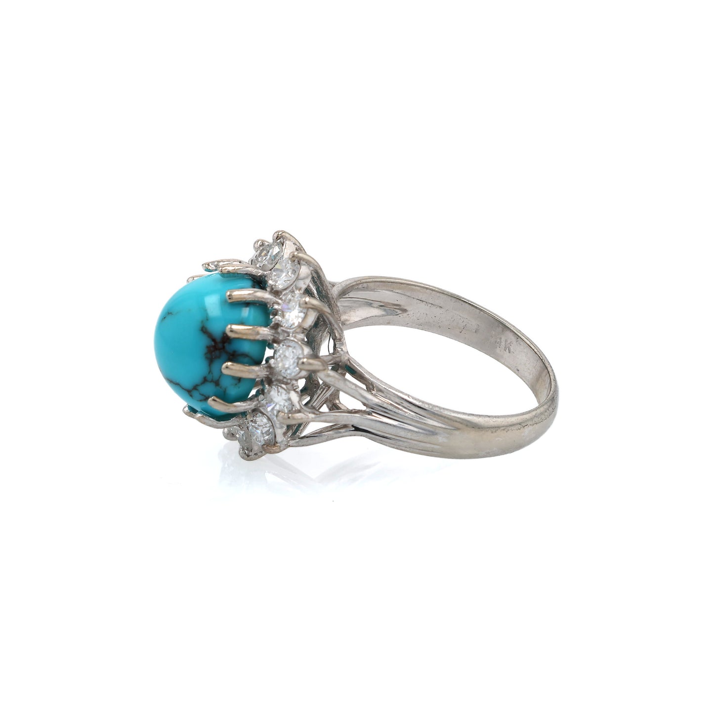 Estate 14 Karat White Gold Diamond and Turquoise Ring