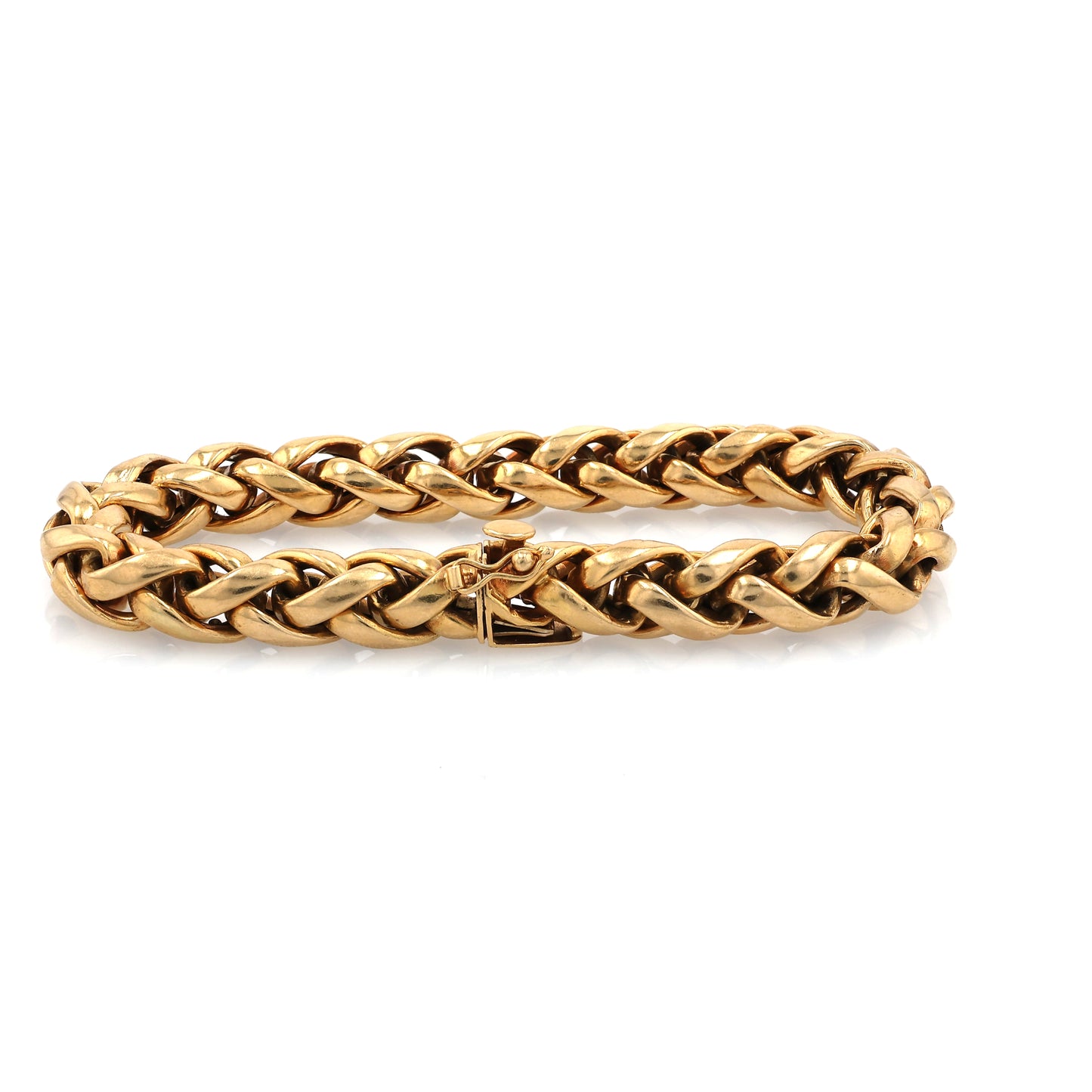 Estate 18 Karat Yellow Gold Rounded Polished Franco Link Bracelet With Hidden Box Clasp