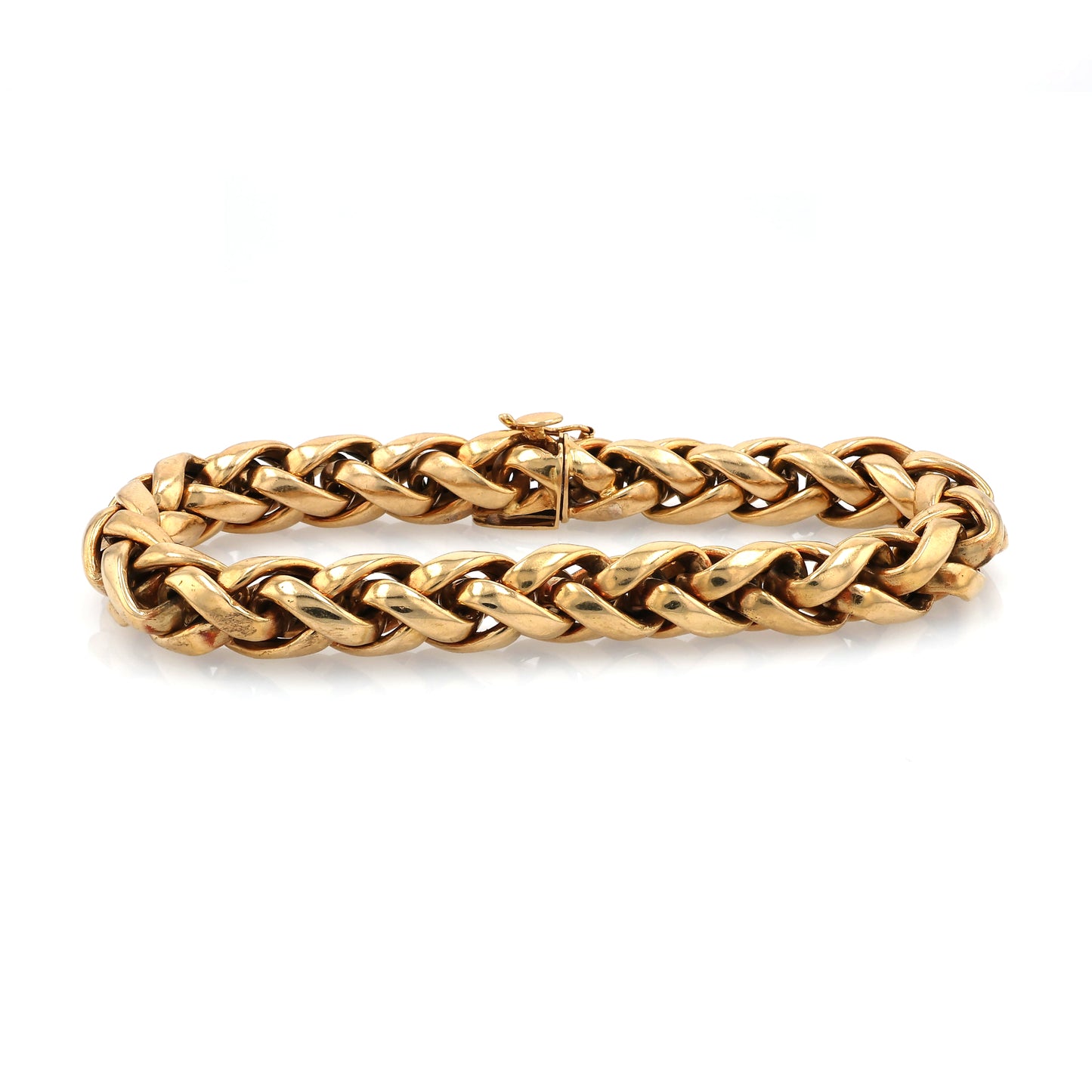 Estate 18 Karat Yellow Gold Rounded Polished Franco Link Bracelet With Hidden Box Clasp