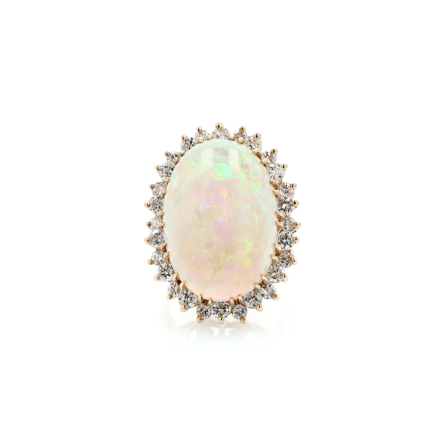Estate 14k Yellow Gold Oval Opal and Diamond Halo Ring