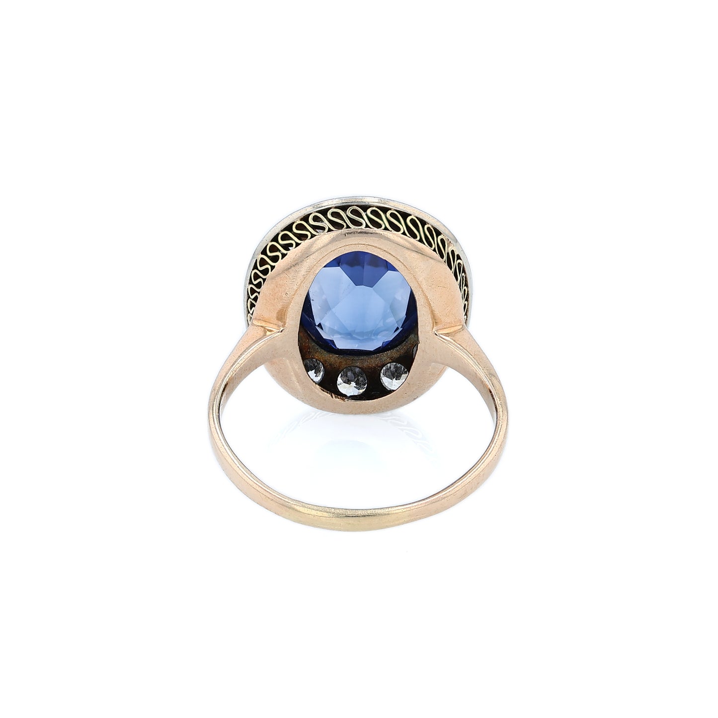 Estate 14k Two-Tone Bezel Set Sapphire and Diamond Halo Ring