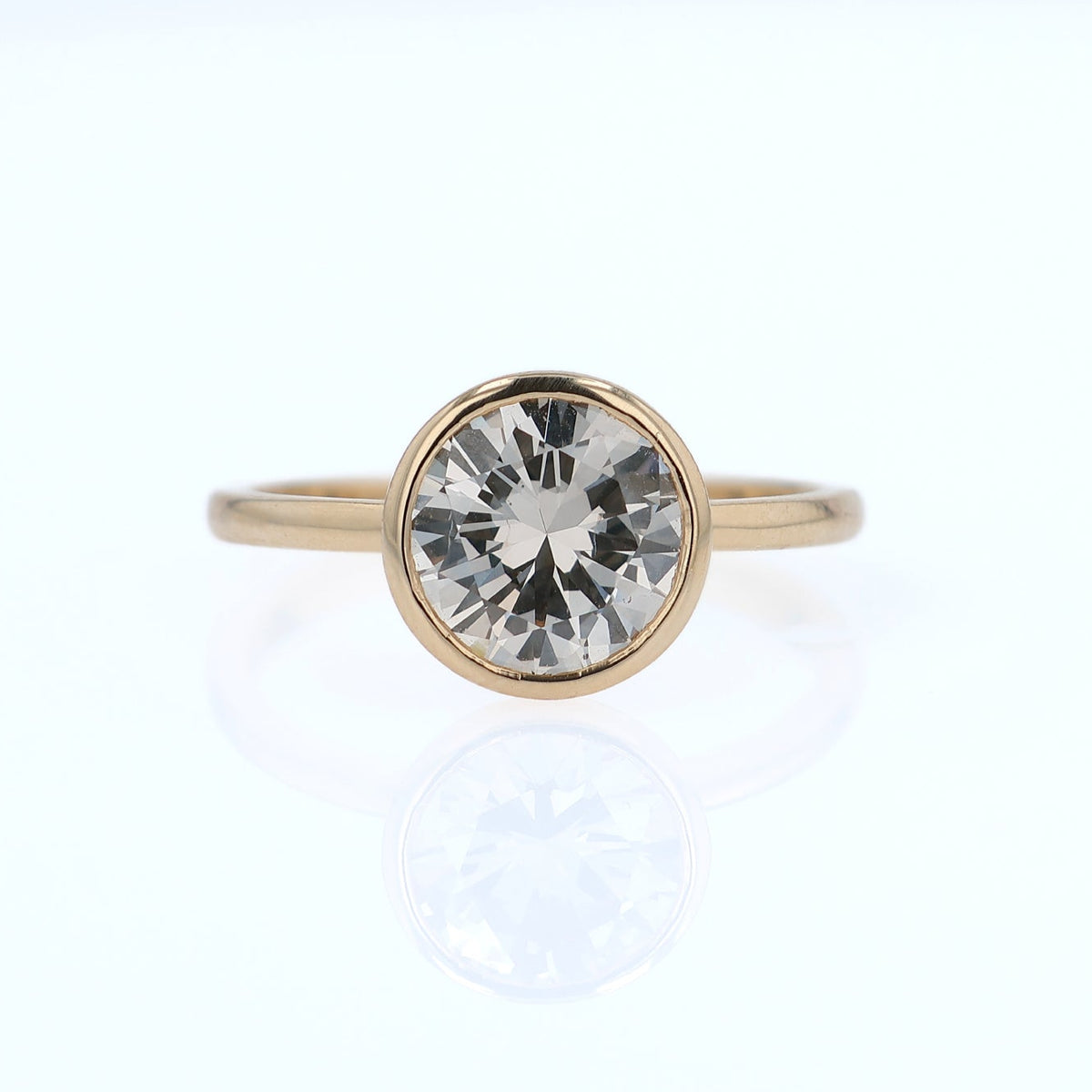 Estate 14k Yellow Gold Low Profile Bezel Set Diamond Polished Shank Engagement Ring
