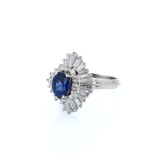 Estate Platinum Sapphire and Diamond Double Halo Ballerina Style Ring