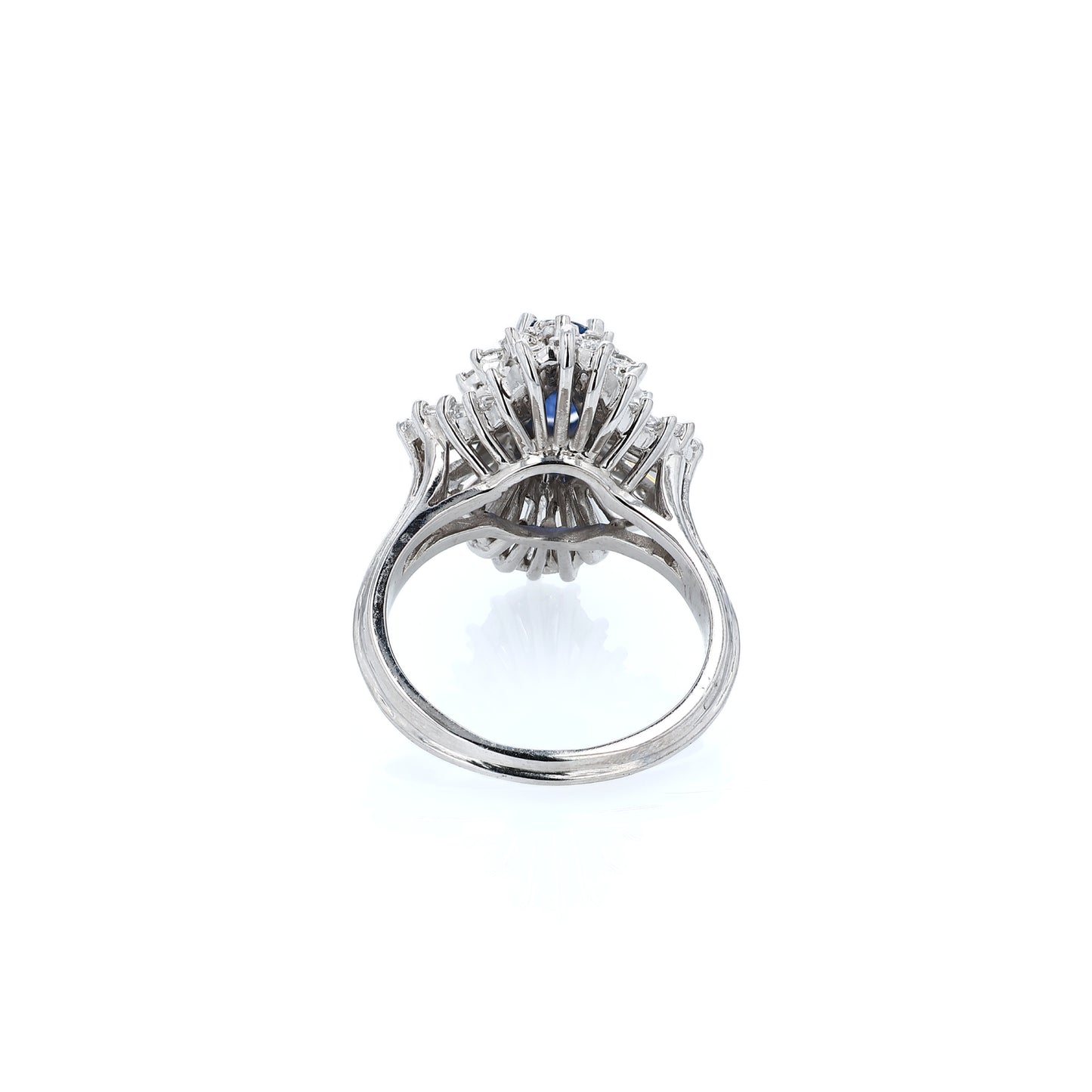 Estate Platinum Sapphire and Diamond Double Halo Ballerina Style Ring