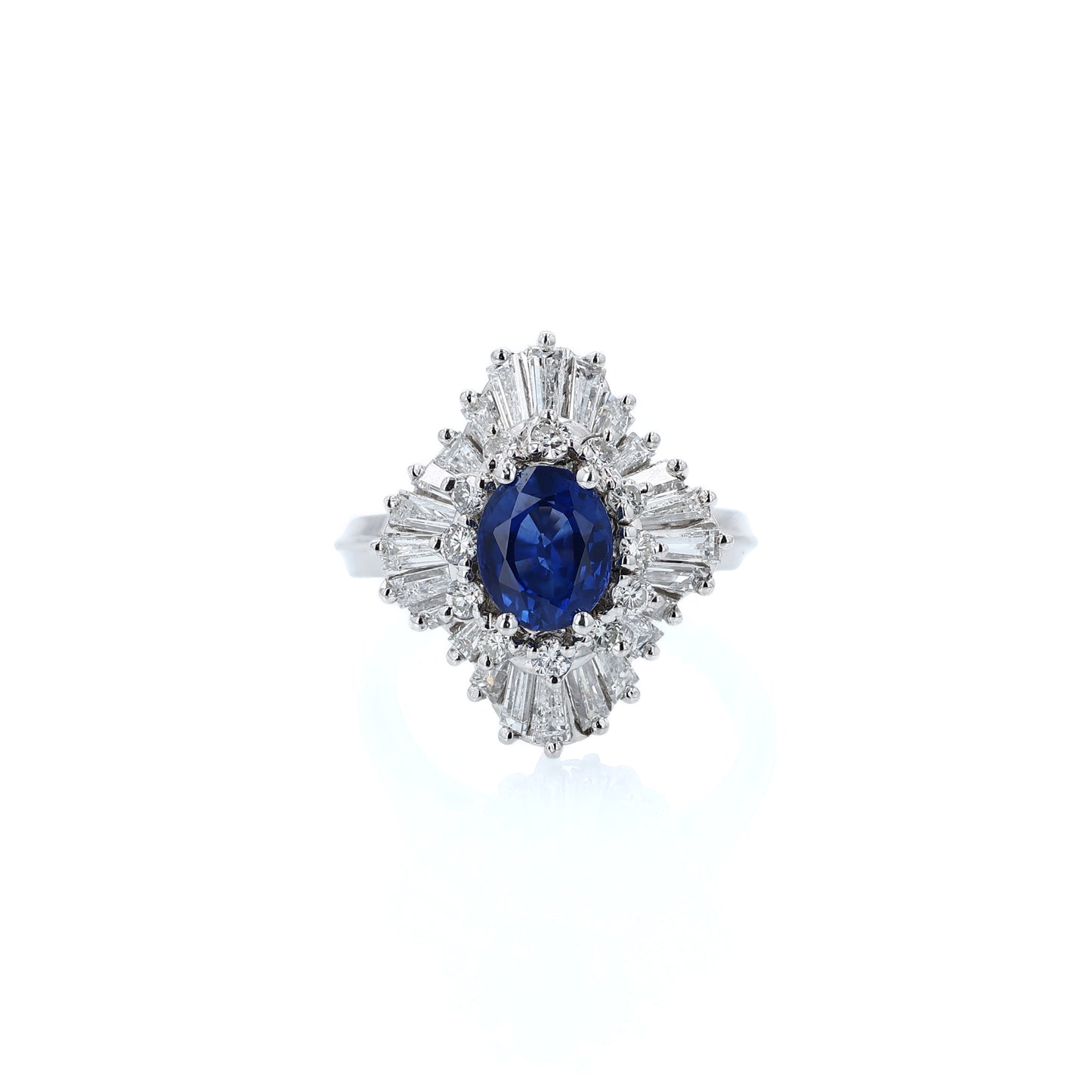 Estate Platinum Sapphire and Diamond Double Halo Ballerina Style Ring