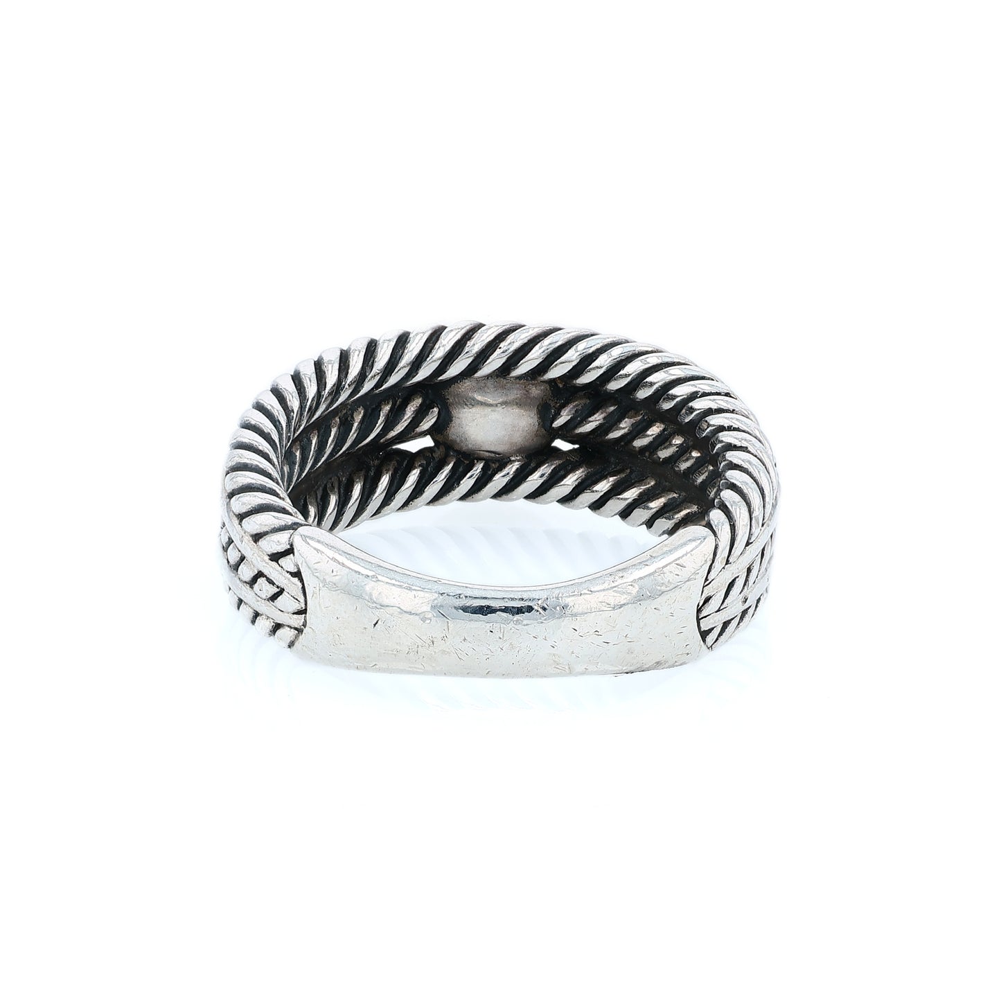 Estate David Yurman Sterling Silver Pearl and Diamond Crossover Ring