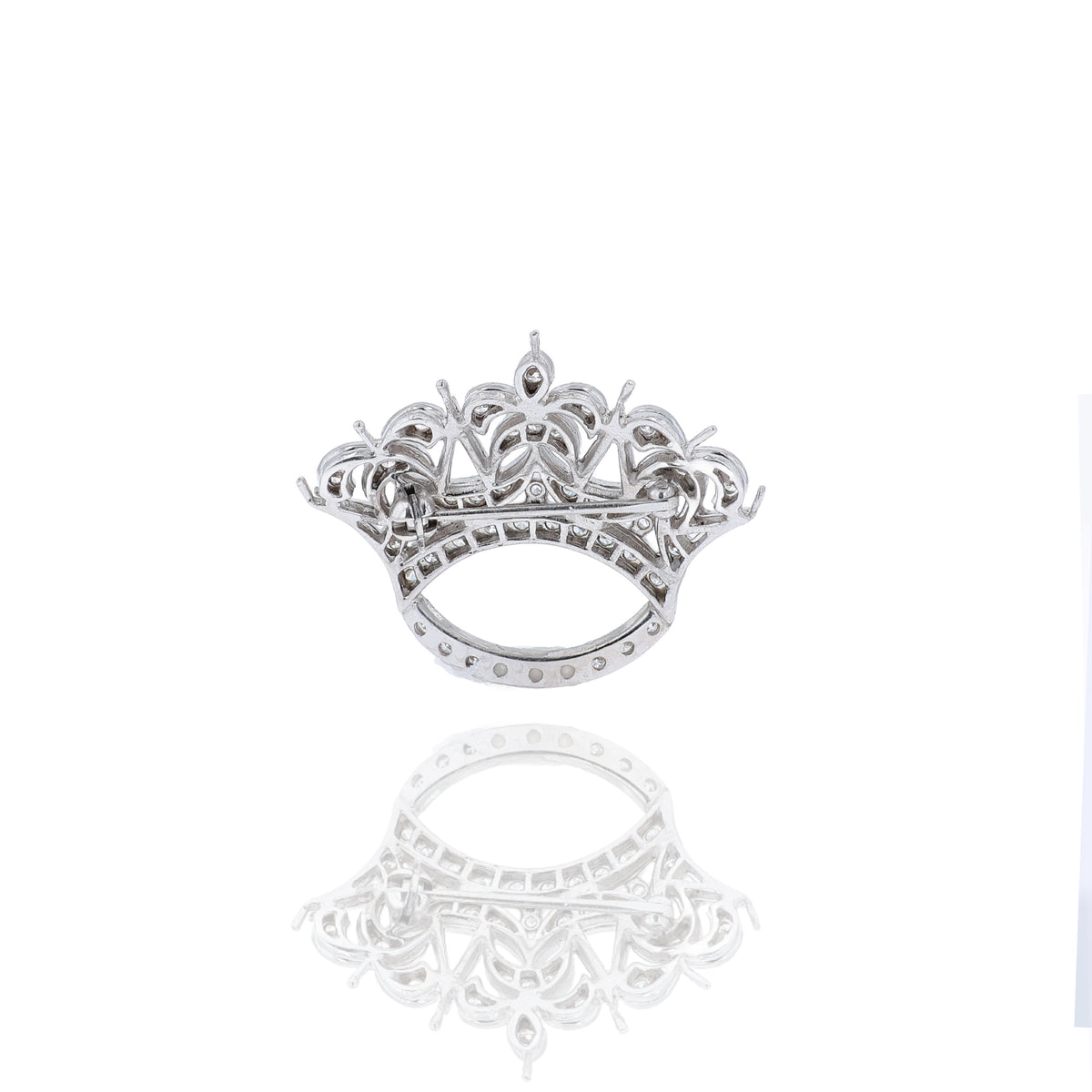 Estate 14k White Gold and Diamond Crown Pin