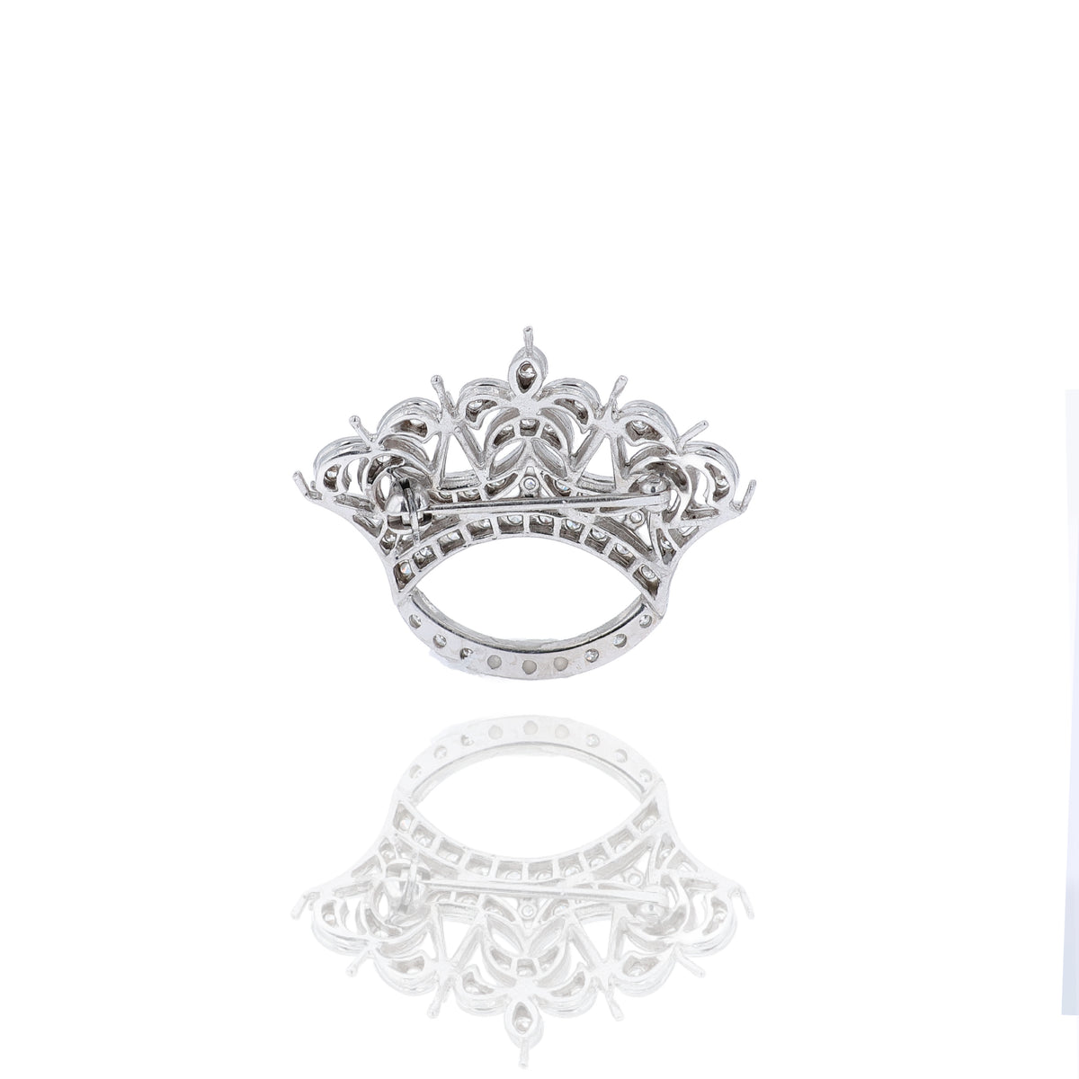 Estate 14k White Gold and Diamond Crown Pin