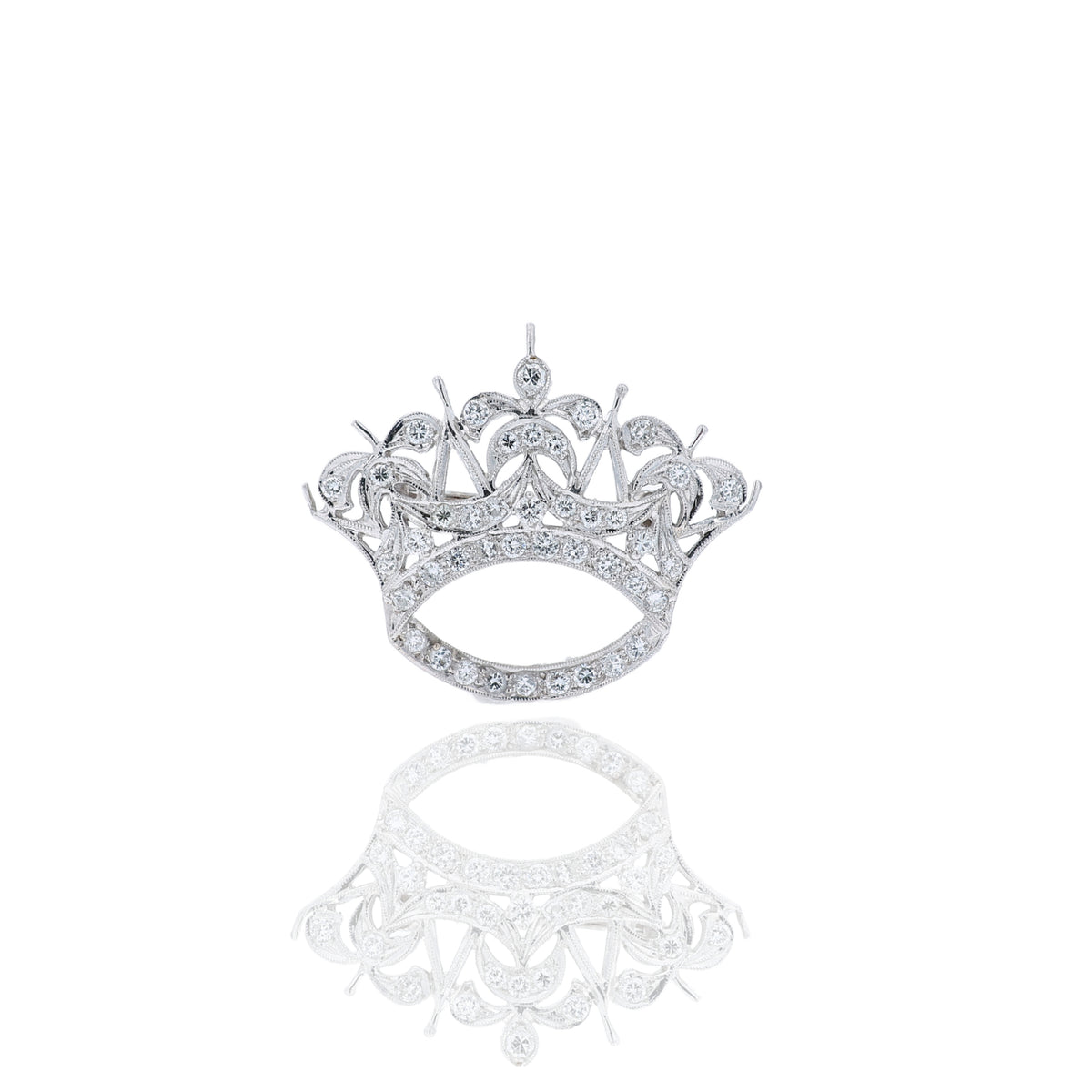 Estate 14k White Gold and Diamond Crown Pin