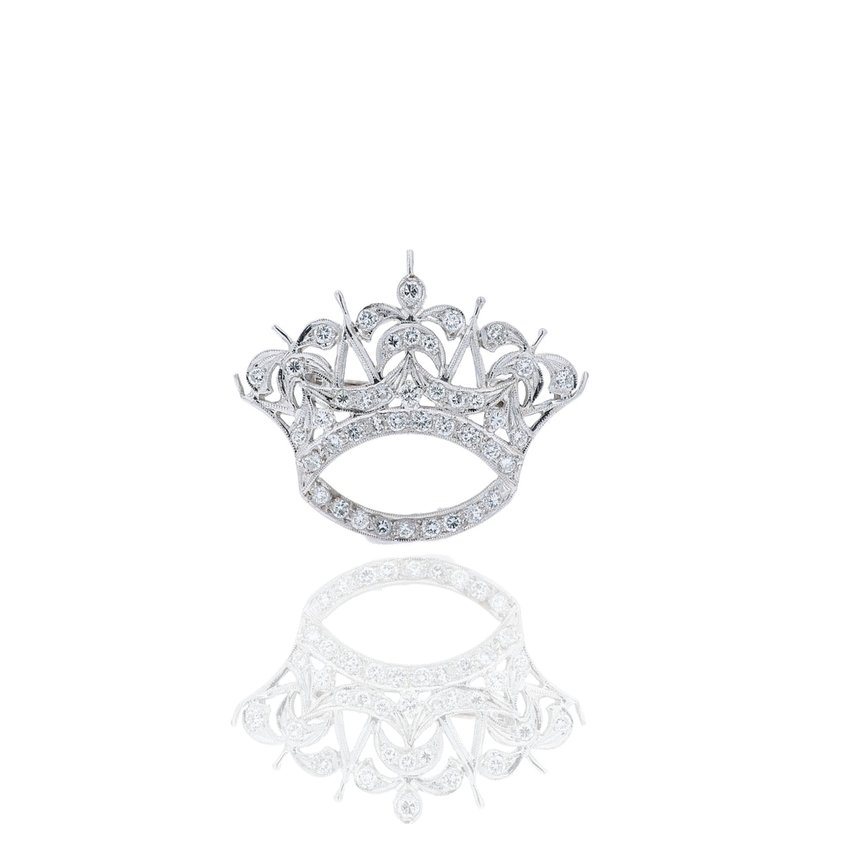 Estate 14k White Gold and Diamond Crown Pin