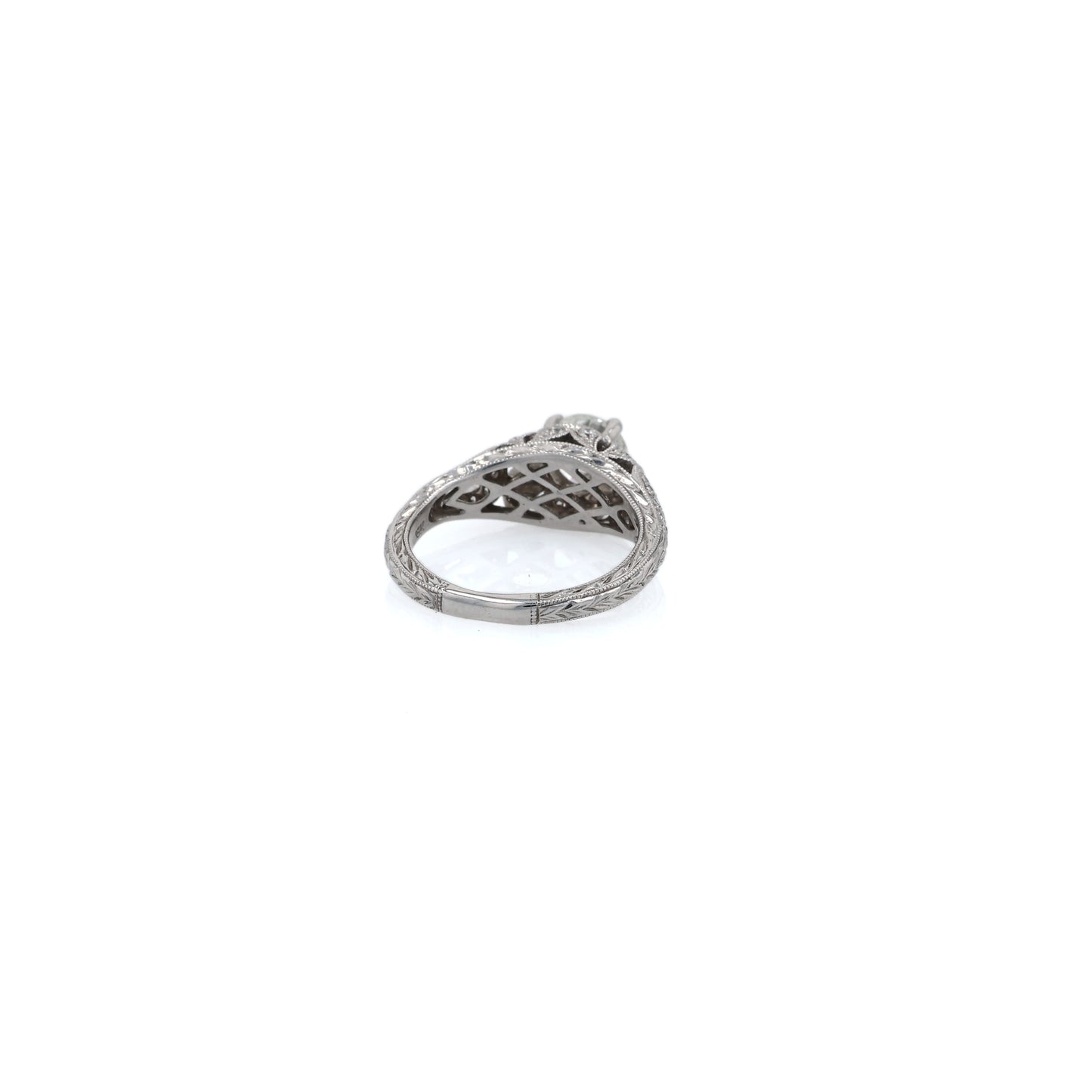 Estate 18k White Gold Diamond Hand Engraved Engagement Ring