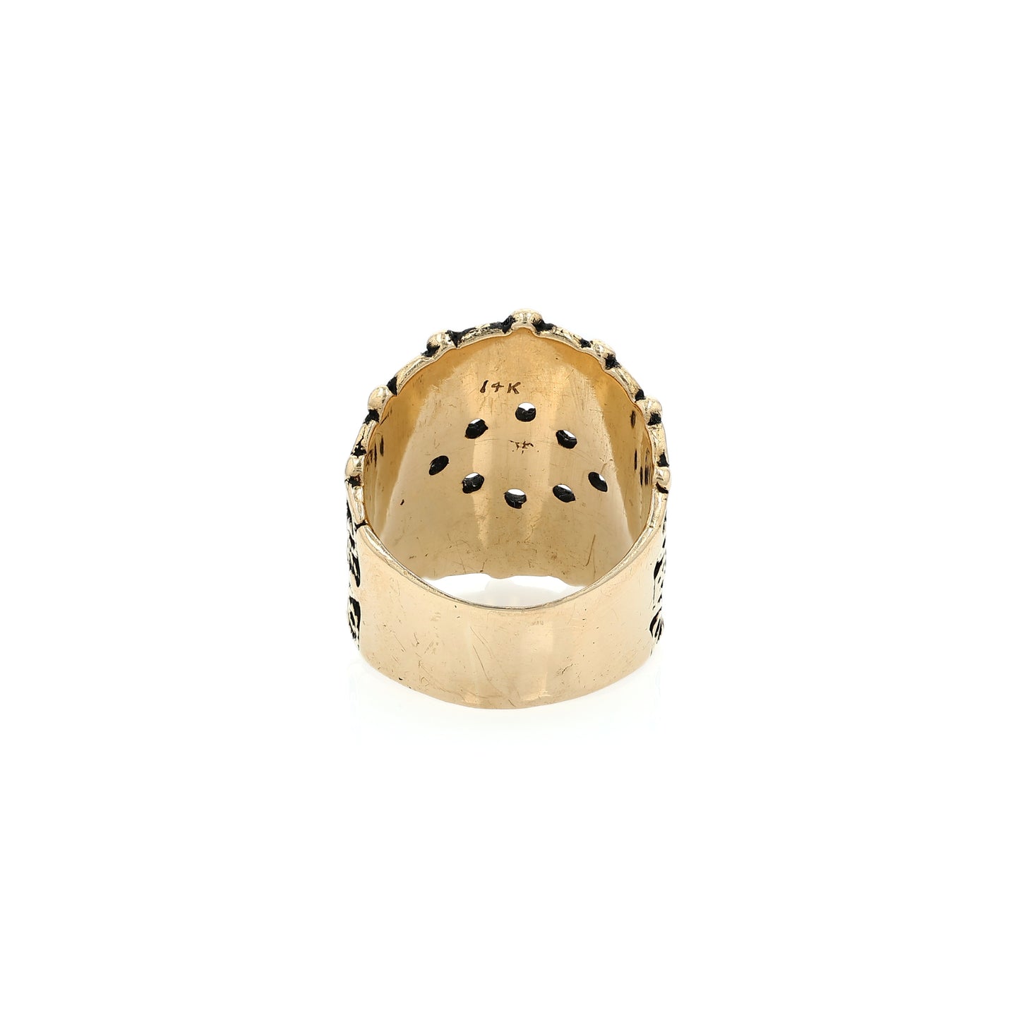Estate 14k Yellow Gold Wide Tapered Antiqued Scrollwork Design Ring