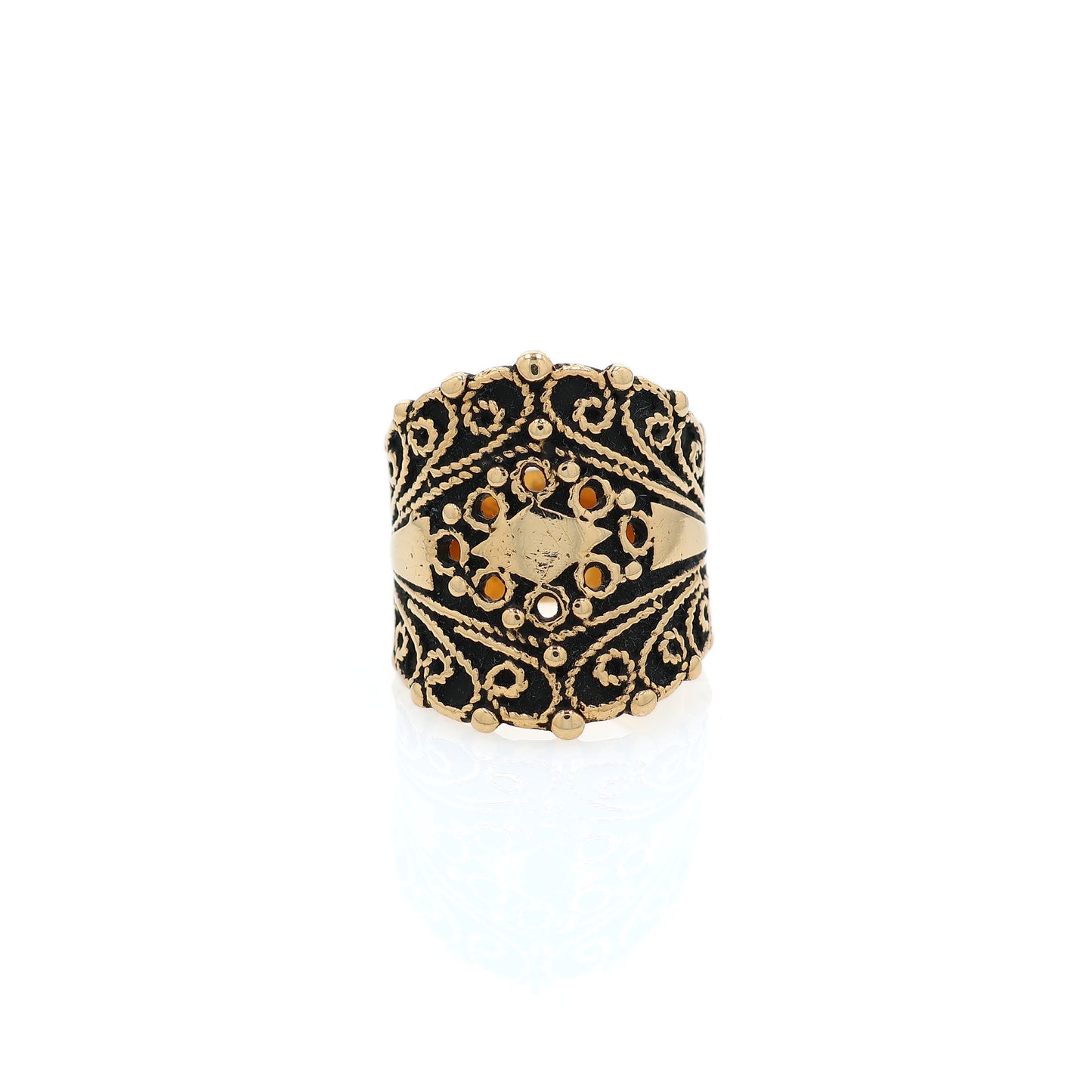 Estate 14k Yellow Gold Wide Tapered Antiqued Scrollwork Design Ring