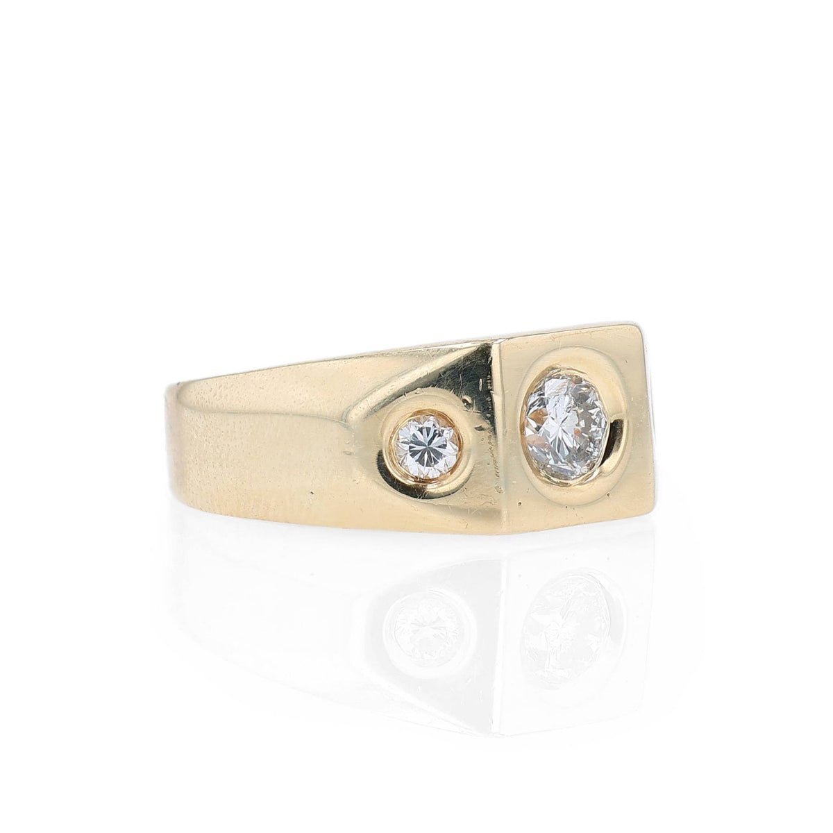 Estate 14k Yellow Gold and Diamond Polished Rub Set Design Ring