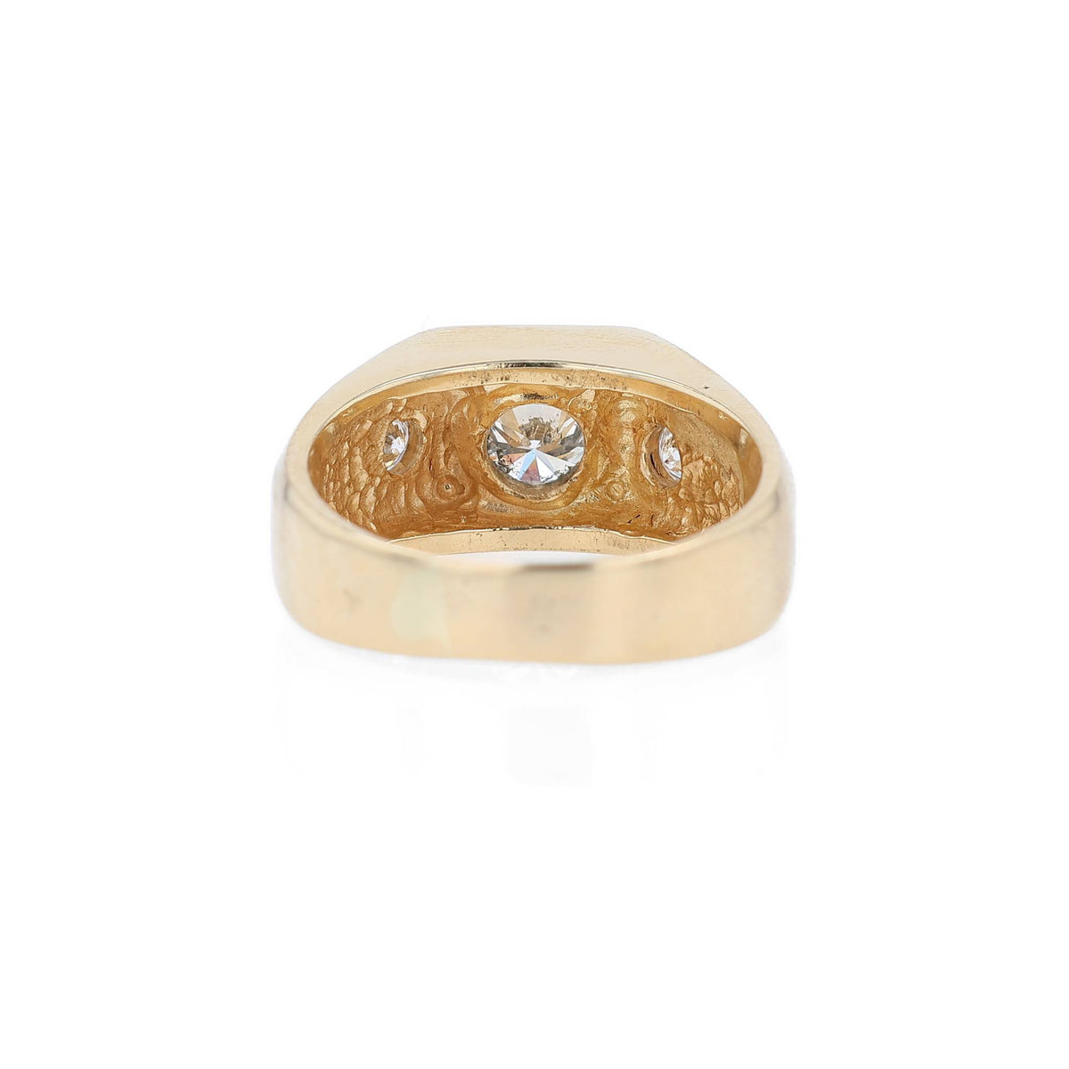 Estate 14k Yellow Gold and Diamond Polished Rub Set Design Ring
