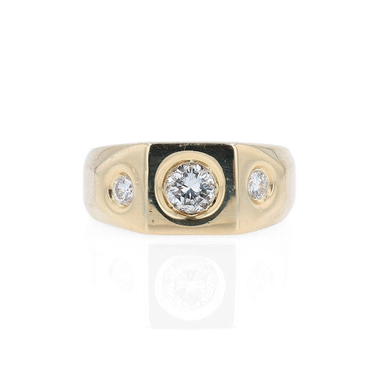 Estate 14k Yellow Gold and Diamond Polished Rub Set Design Ring