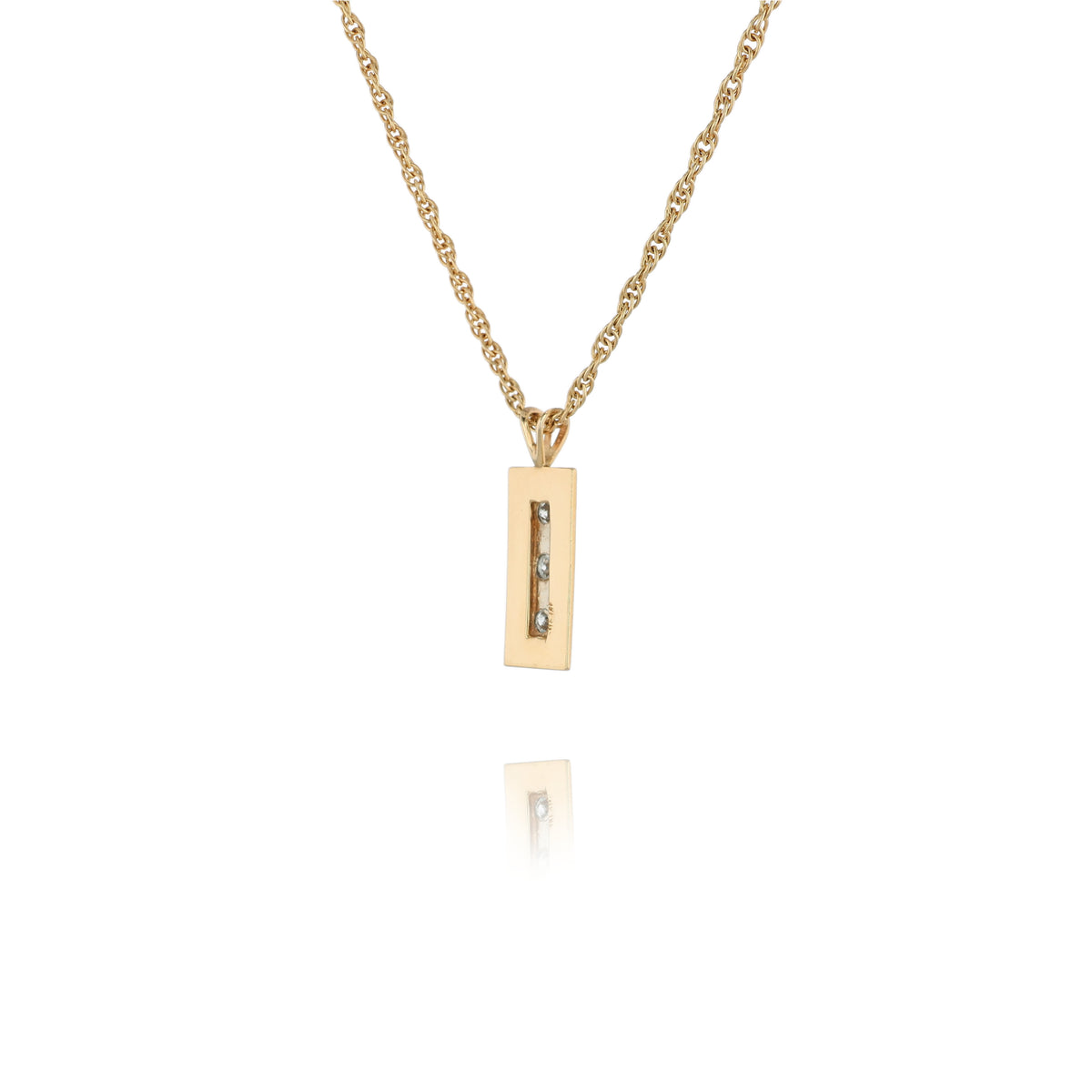 Estate 14k Two-Tone Rectangular Brushed Bar Diamond Pendant Necklace