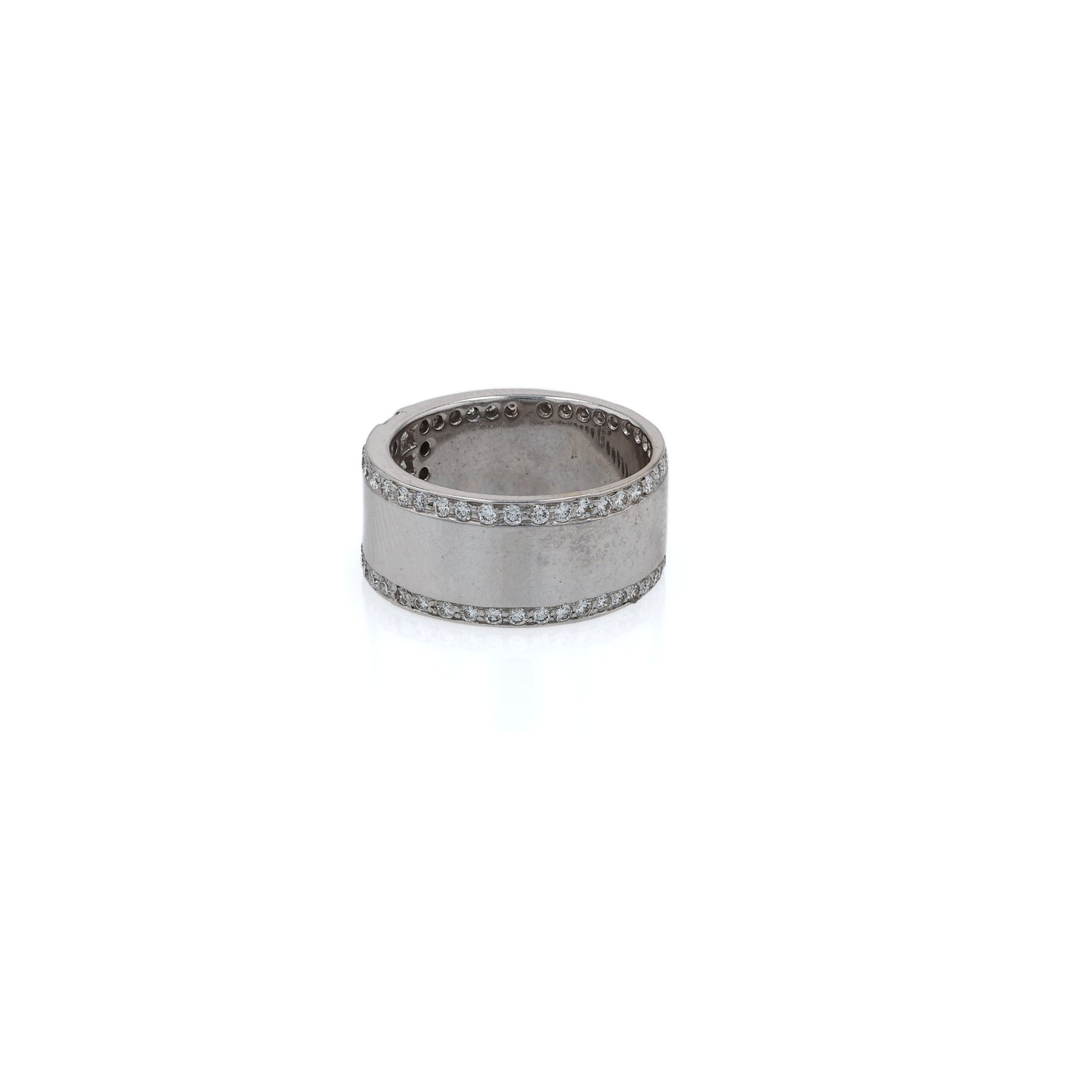 Estate Carelle 18k White Gold Band 9mm Wide Polished Center Diamond Ring