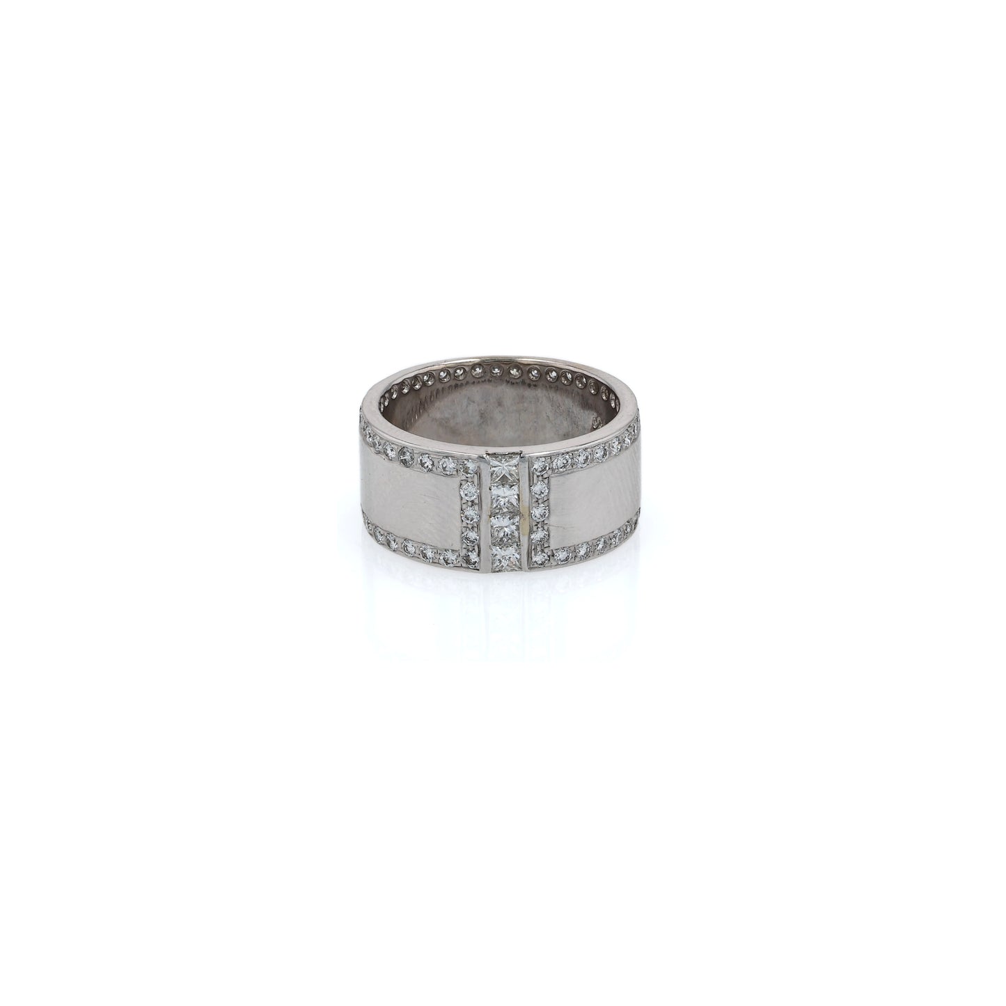 Estate Carelle 18k White Gold Band 9mm Wide Polished Center Diamond Ring
