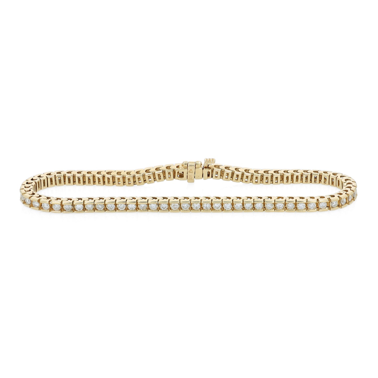 Yellow gold Diamond tennis bracelet totaling 1.63 carats on a white background