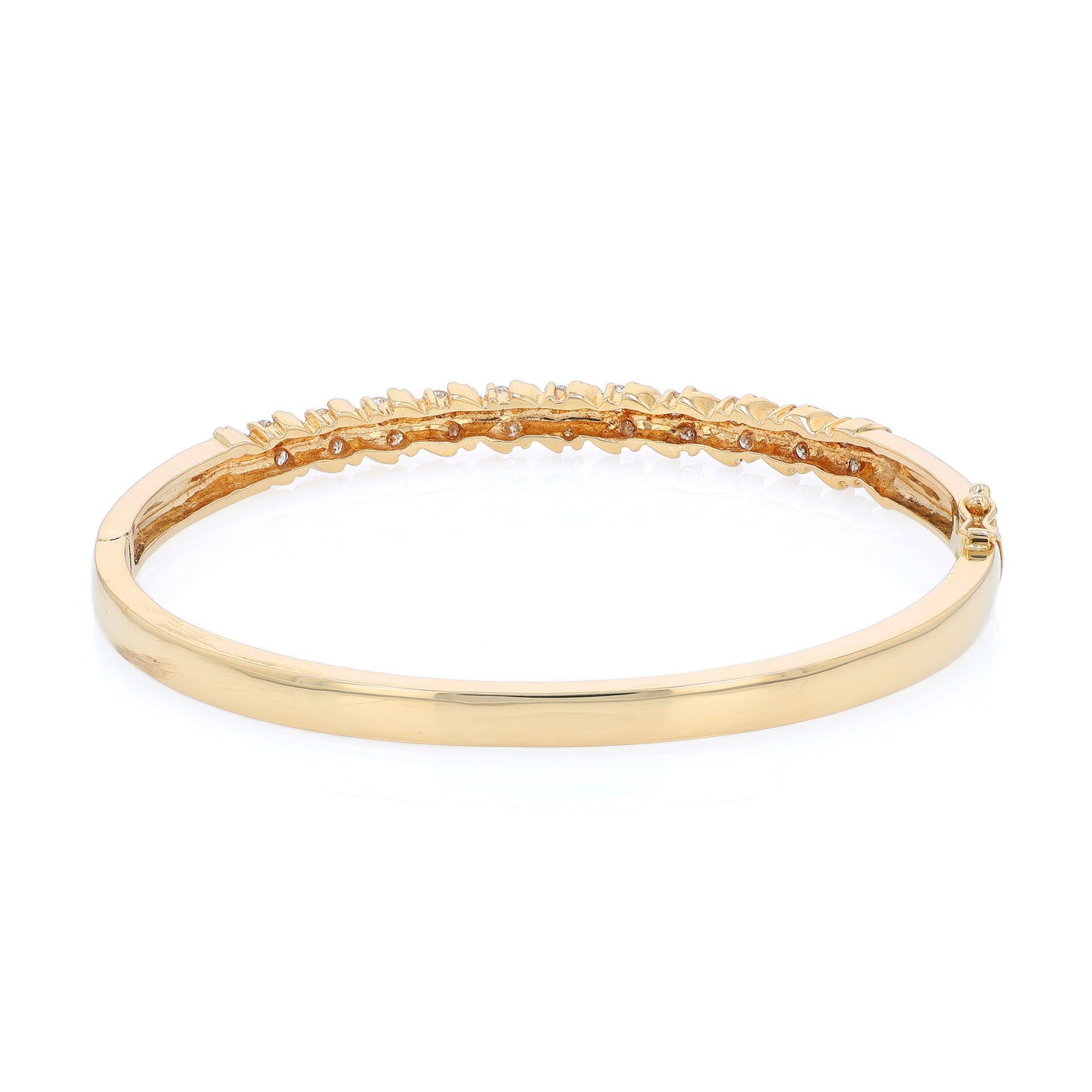 Yellow gold rope border diamond bangle bracelet on a white background