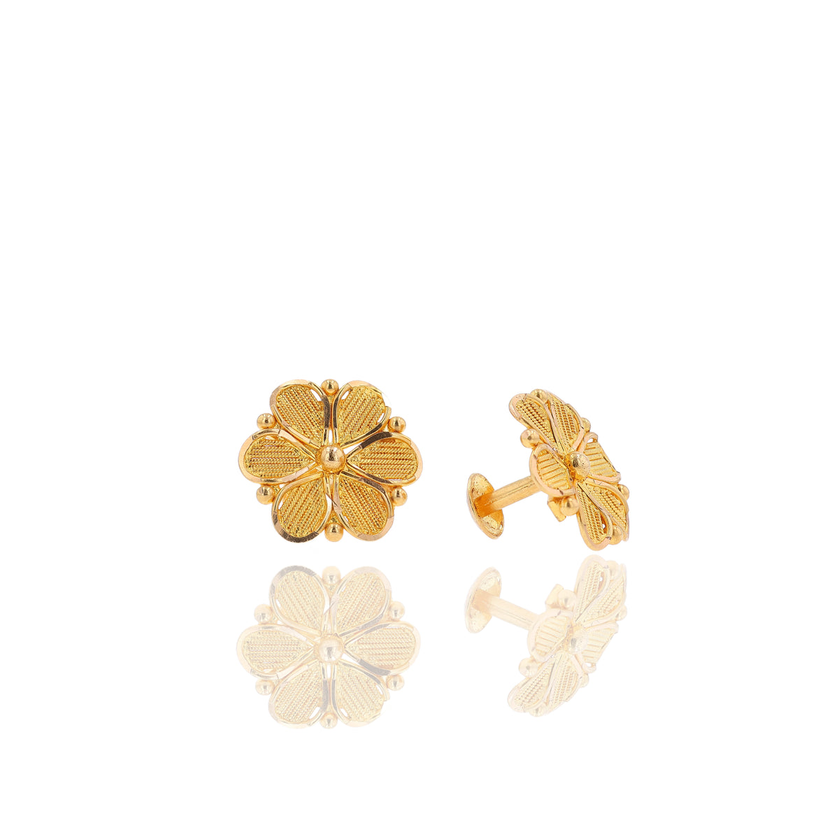 Estate 21k Yellow Gold Textured Flower Screw-In Backs Earrings