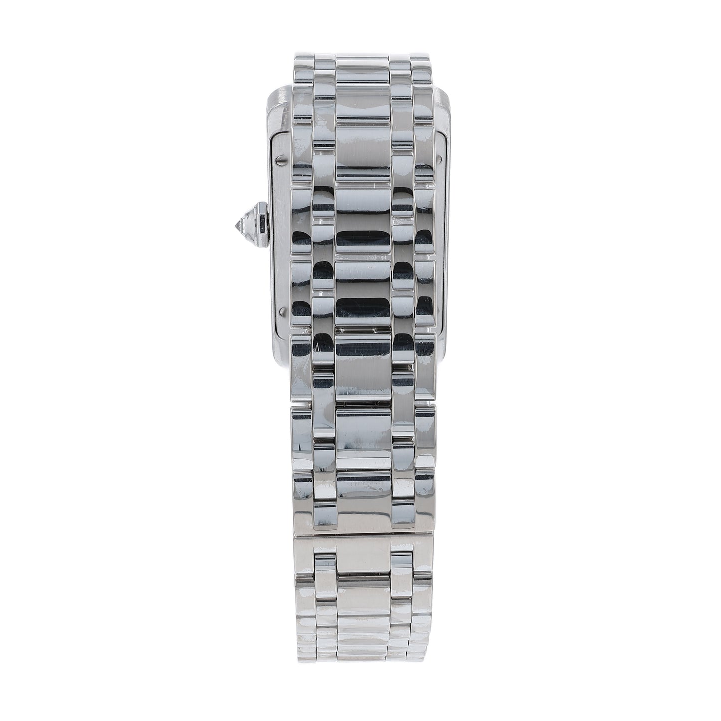 Back angle of a Cartier watch on a white background