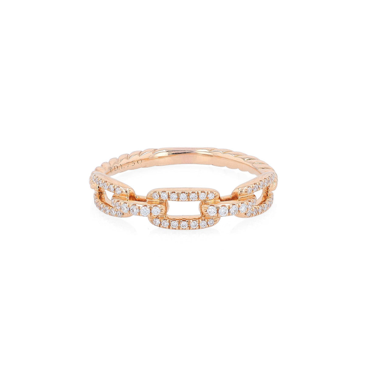 David Yurman rose gold chain link design diamond cable shank band on a white background