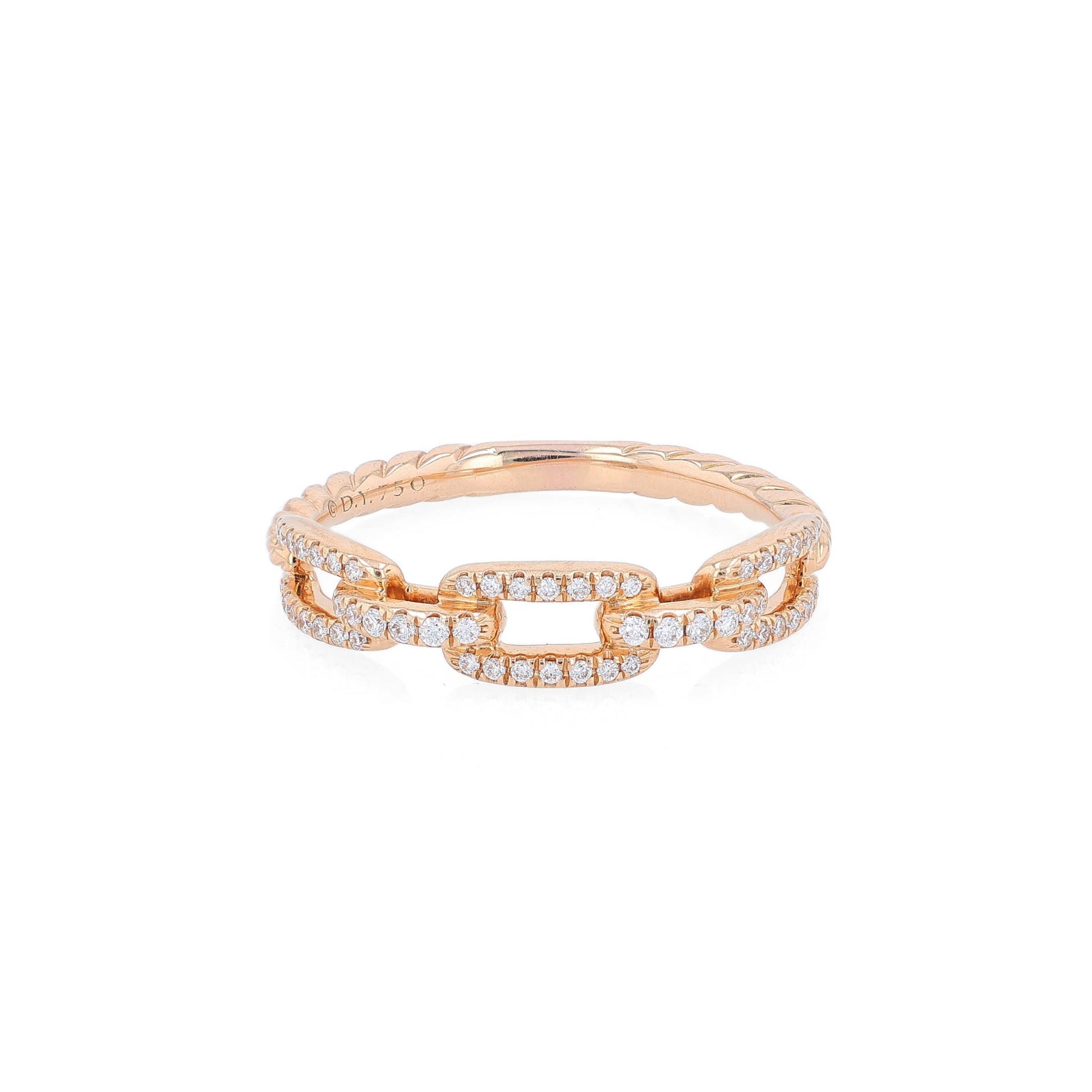 David Yurman rose gold chain link design diamond cable shank band on a white background