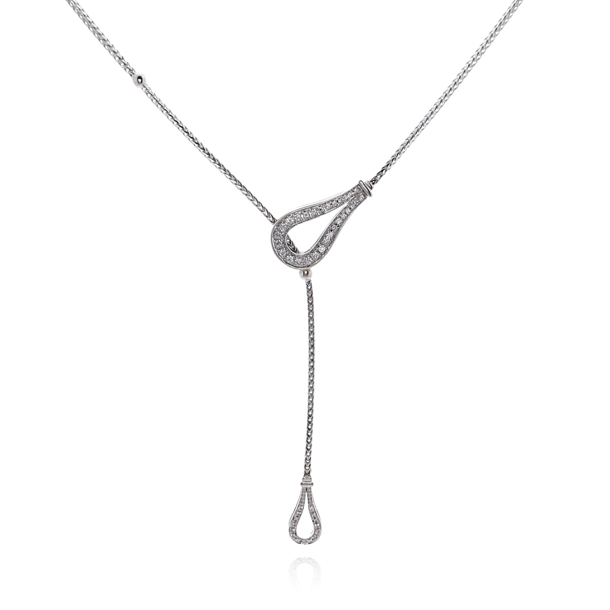 Estate Di Modolo 18k White Gold Tear Drop Design Pave Diamond Lariat Necklace