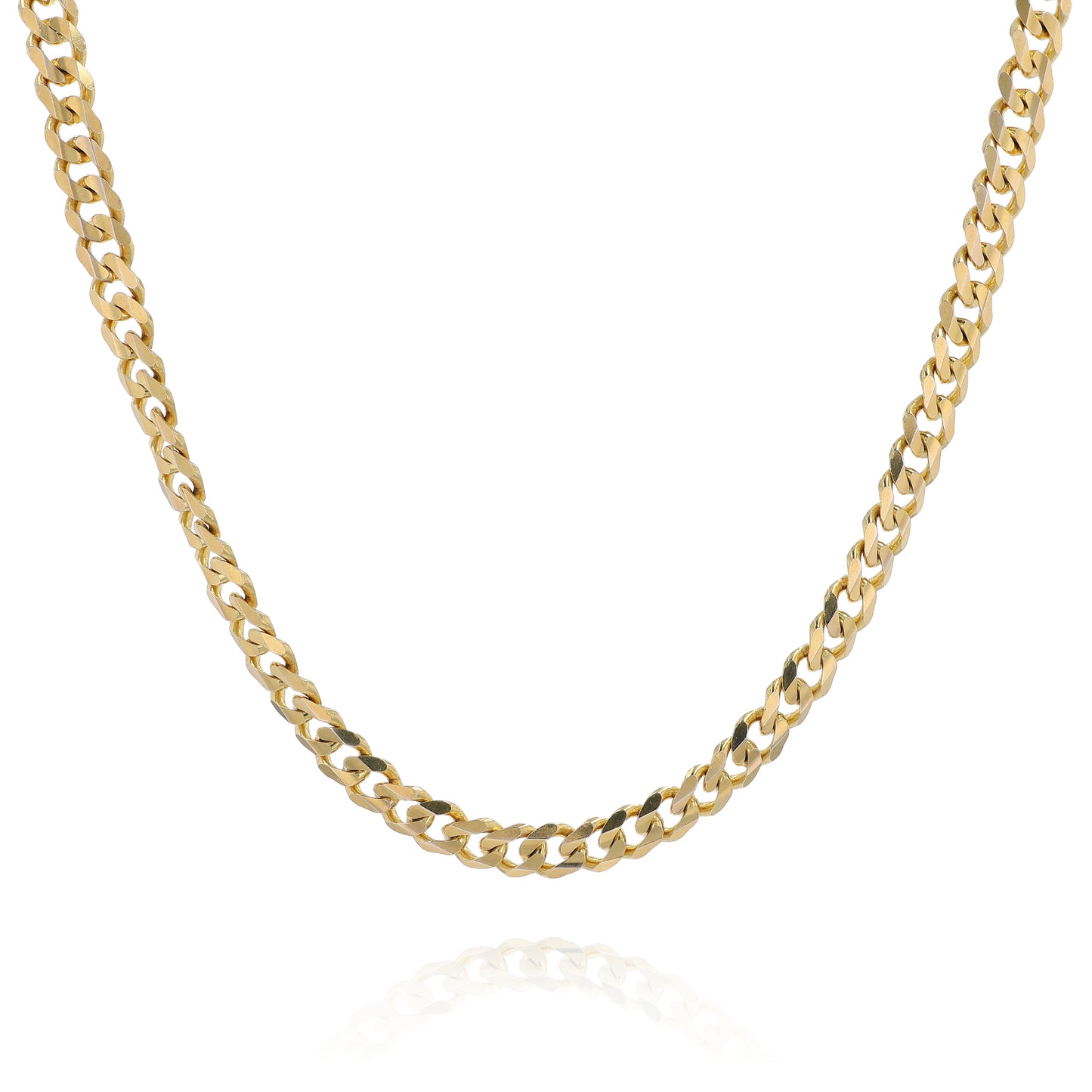 Yellow Gold curb link chain necklace on a white background