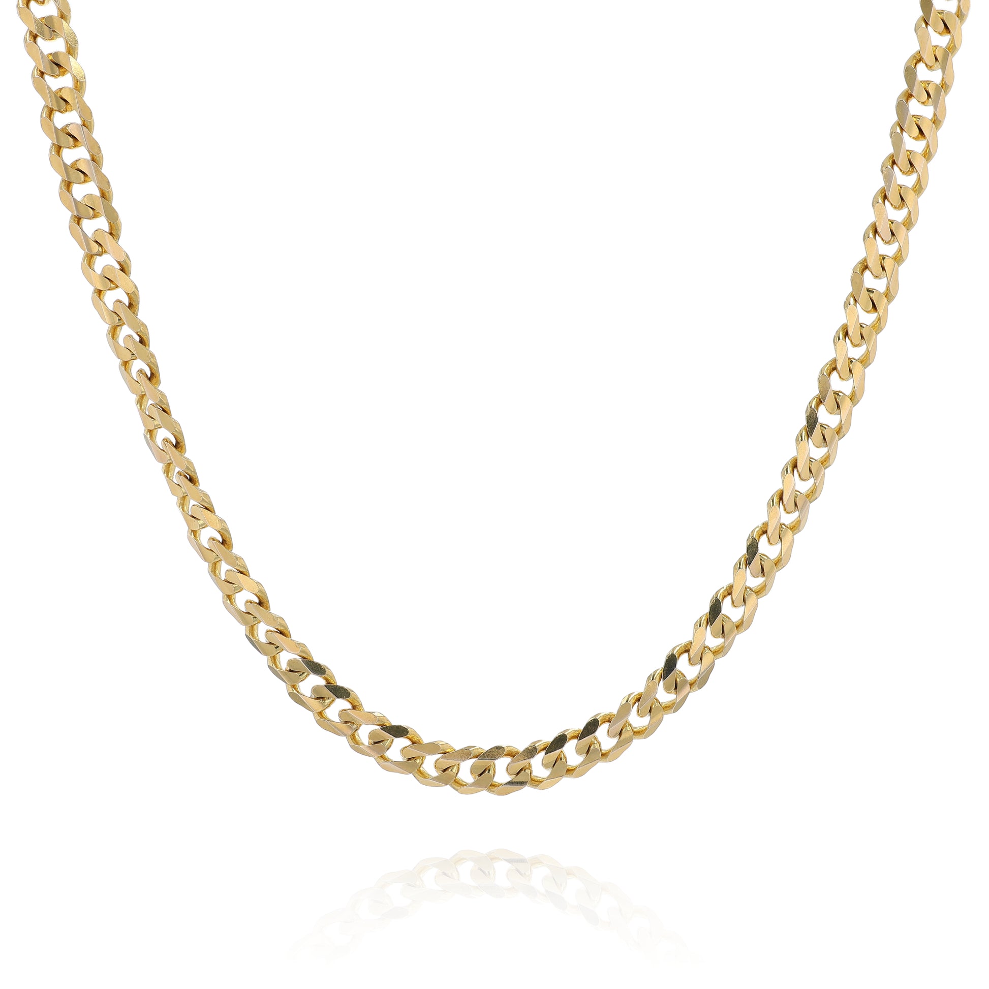 Yellow Gold curb link chain necklace on a white background