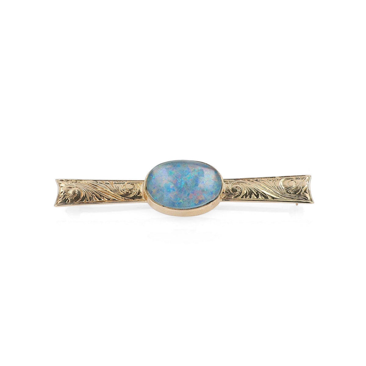 Estate 14k Yellow Gold and Oval Cabochon Opal Triplet Pin Bar