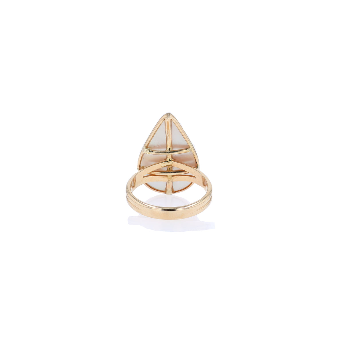 Estate 14k Yellow Gold and Pear Shaped Mabe Pearl Polished Double Tube Shank Ring