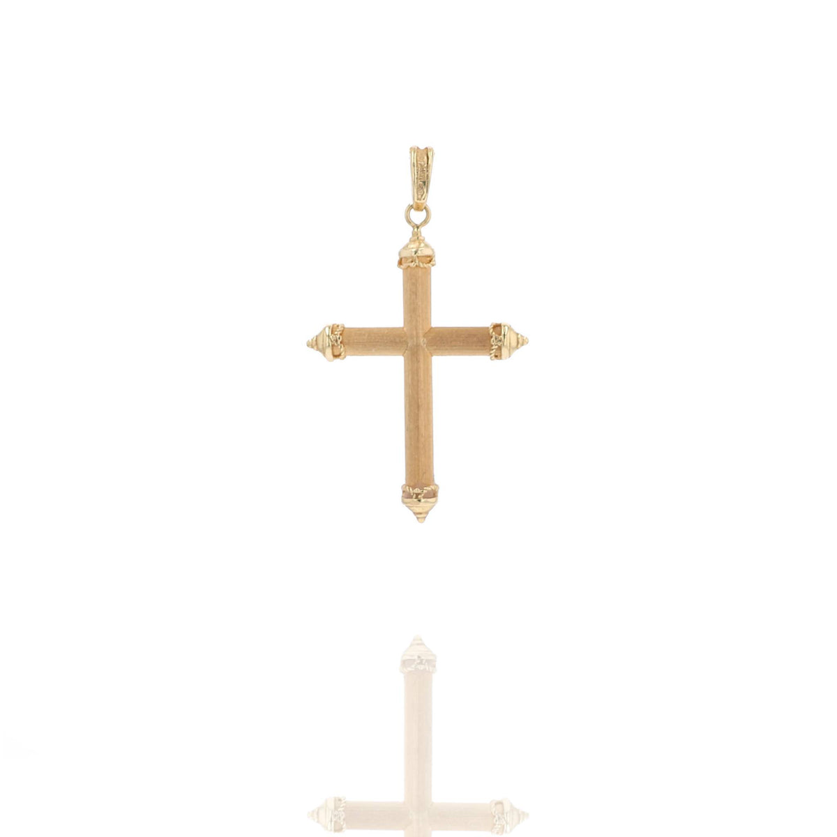 Estate 18k Yellow Gold and Round Amethyst Cabochon Textured Cross Pendant No Chain