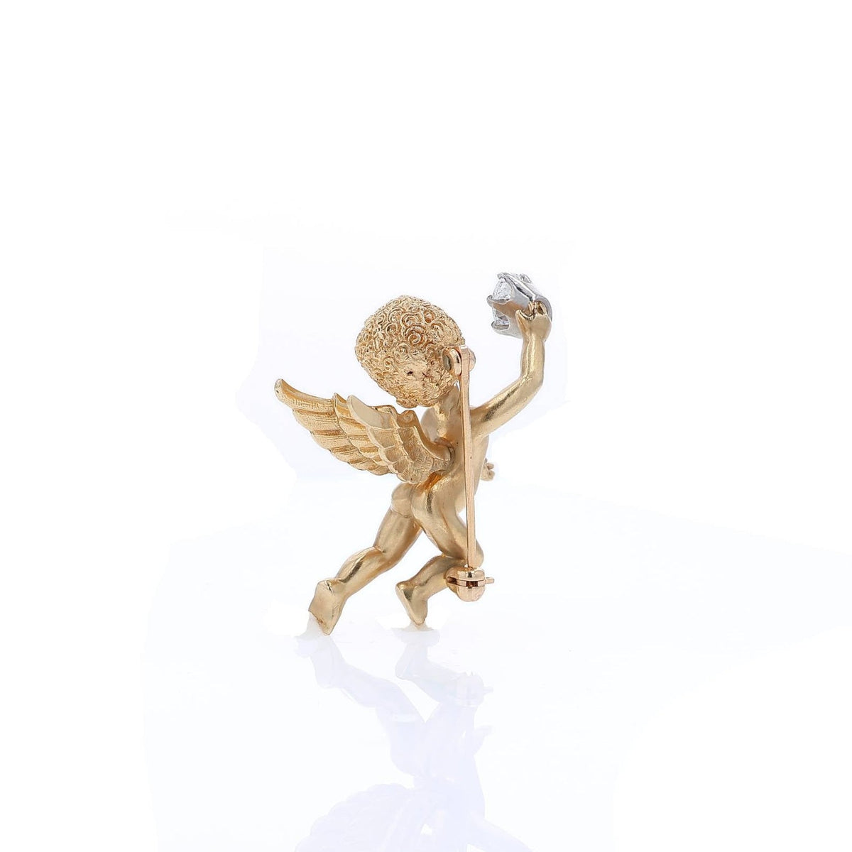 Estate 14k Yellow Gold Round Sapphire and Diamond Cherub Pin