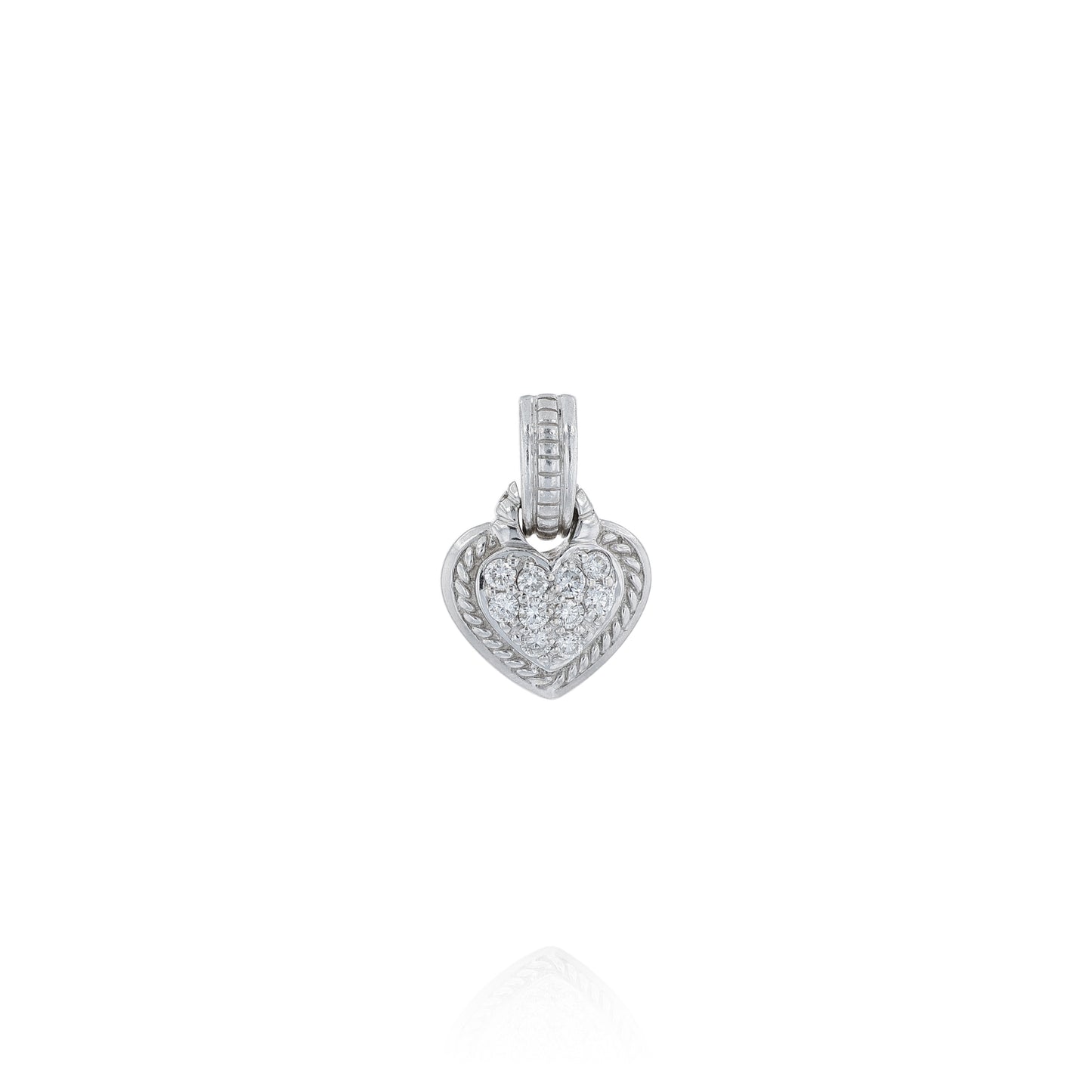 White gold Judith Ripka diamond enhancer pendant with rope border on a white background