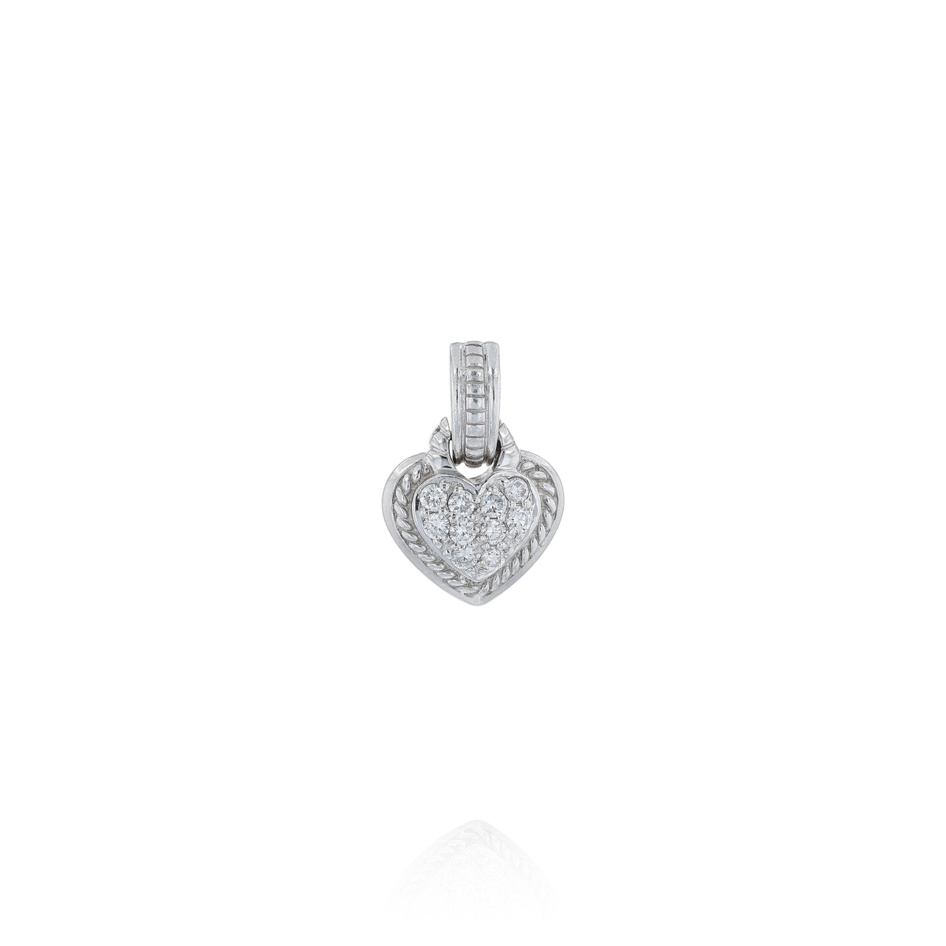White gold Judith Ripka diamond enhancer pendant with rope border on a white background