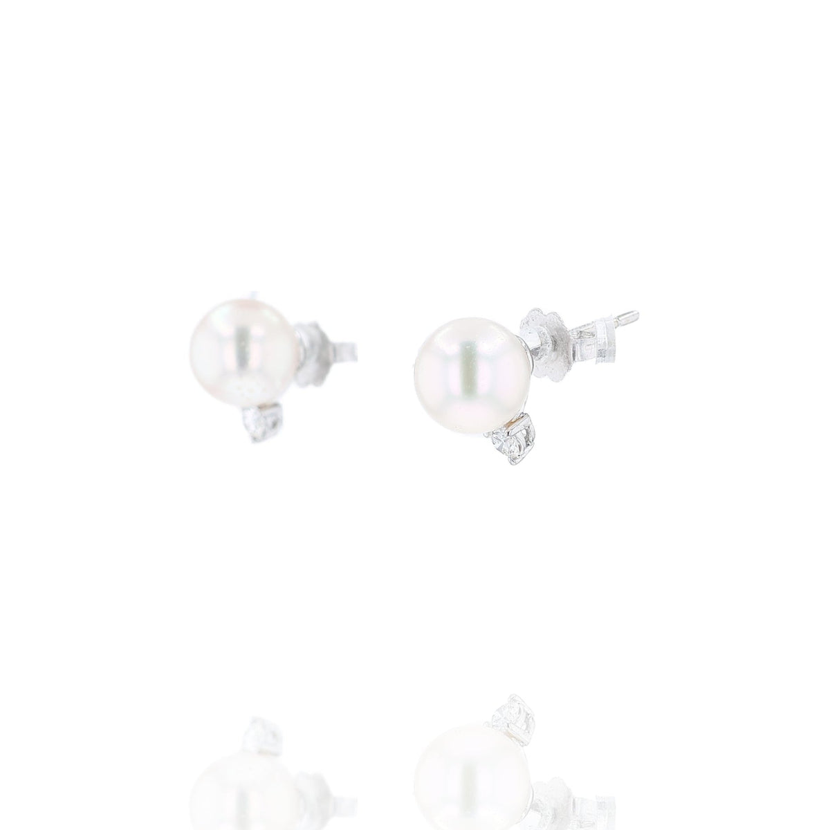 Estate 18k White Gold Cultured Pearl and Diamond Stud Earrings